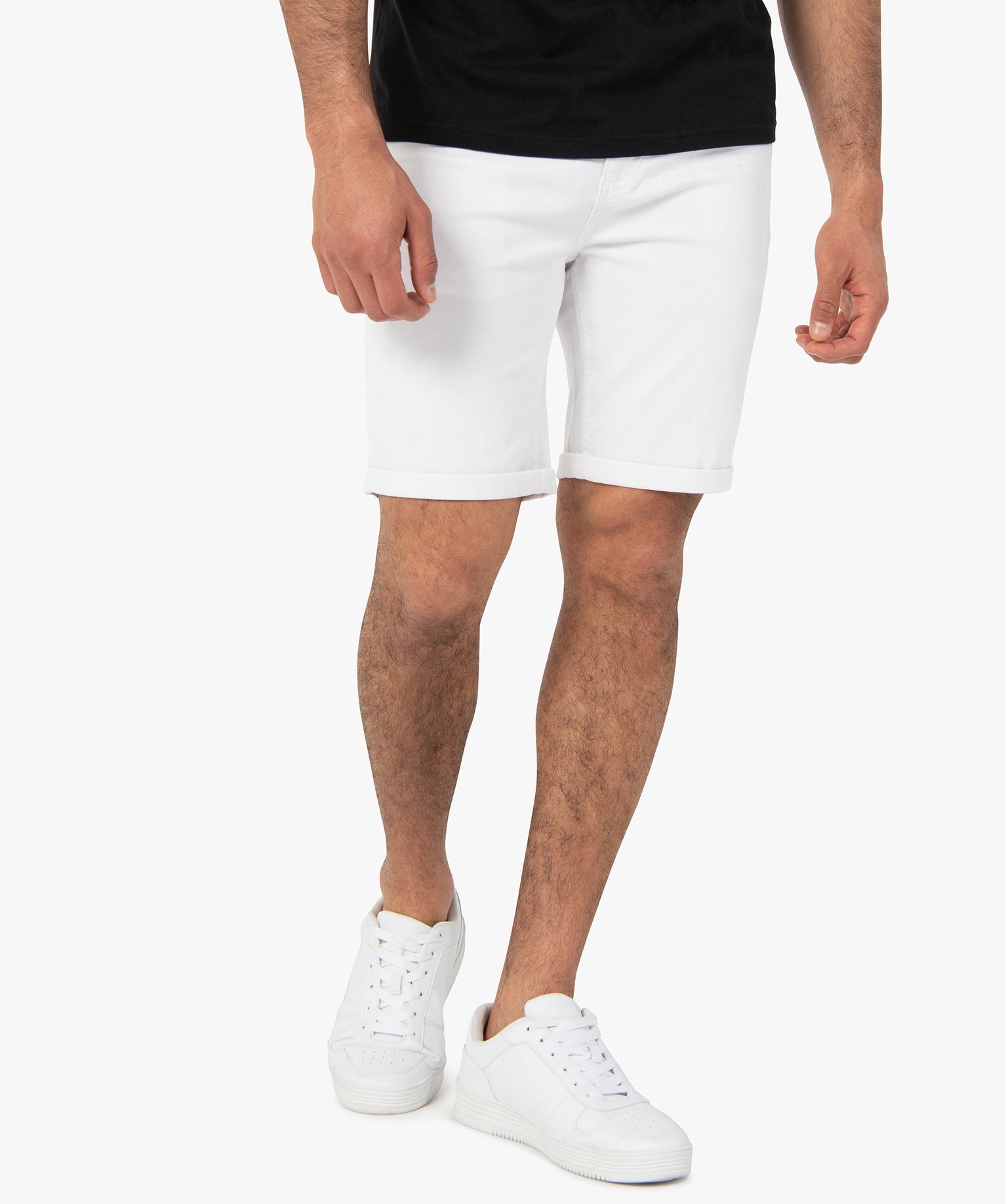 bermuda homme en coton extensible aspect jean blanc