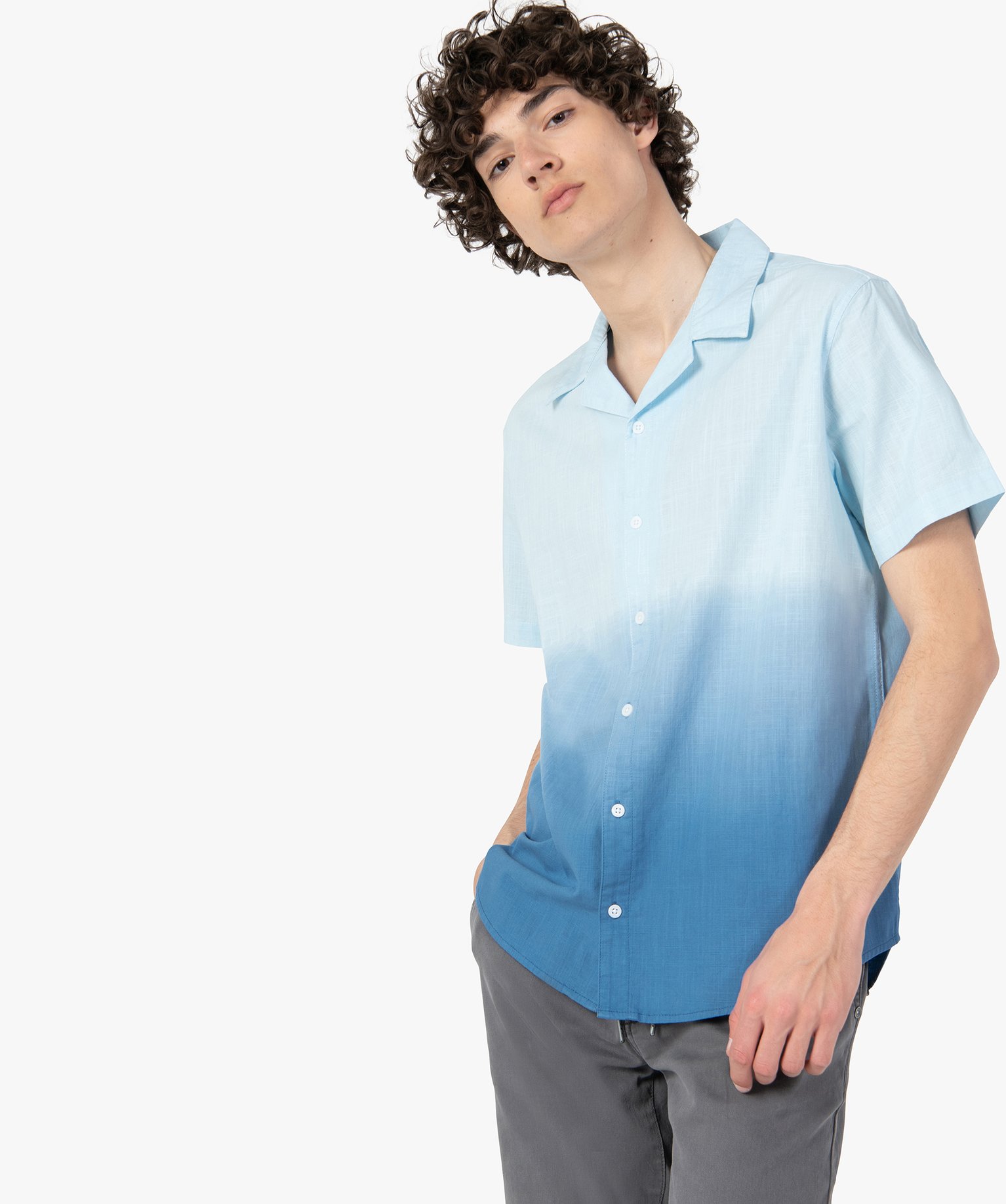 chemise homme a manches courtes effet tie and dye bleu chemise manches courtes