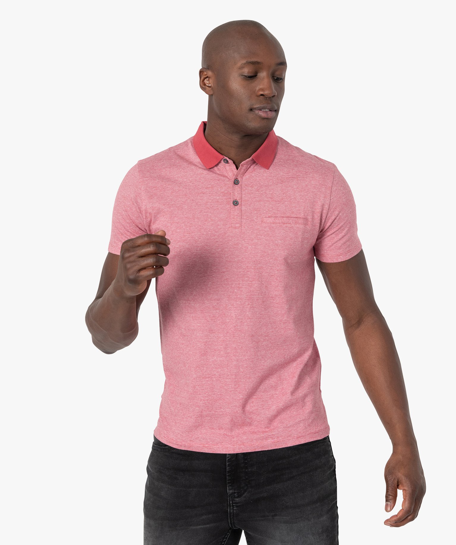 polo homme a fines rayures et manches courtes rose polos