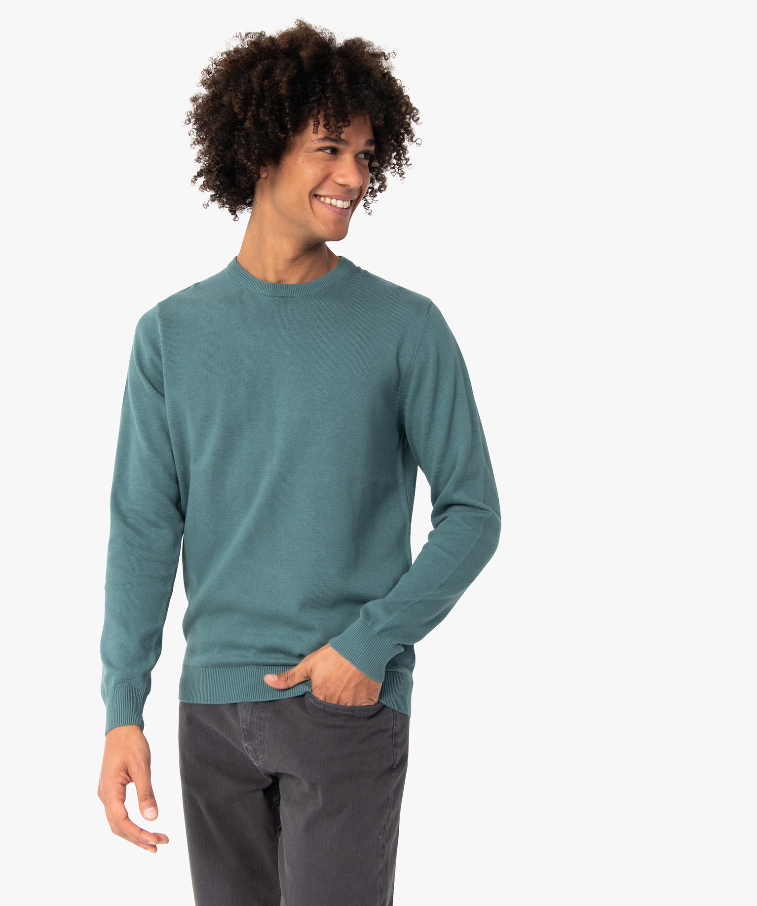 pull homme a col rond en coton vert pulls