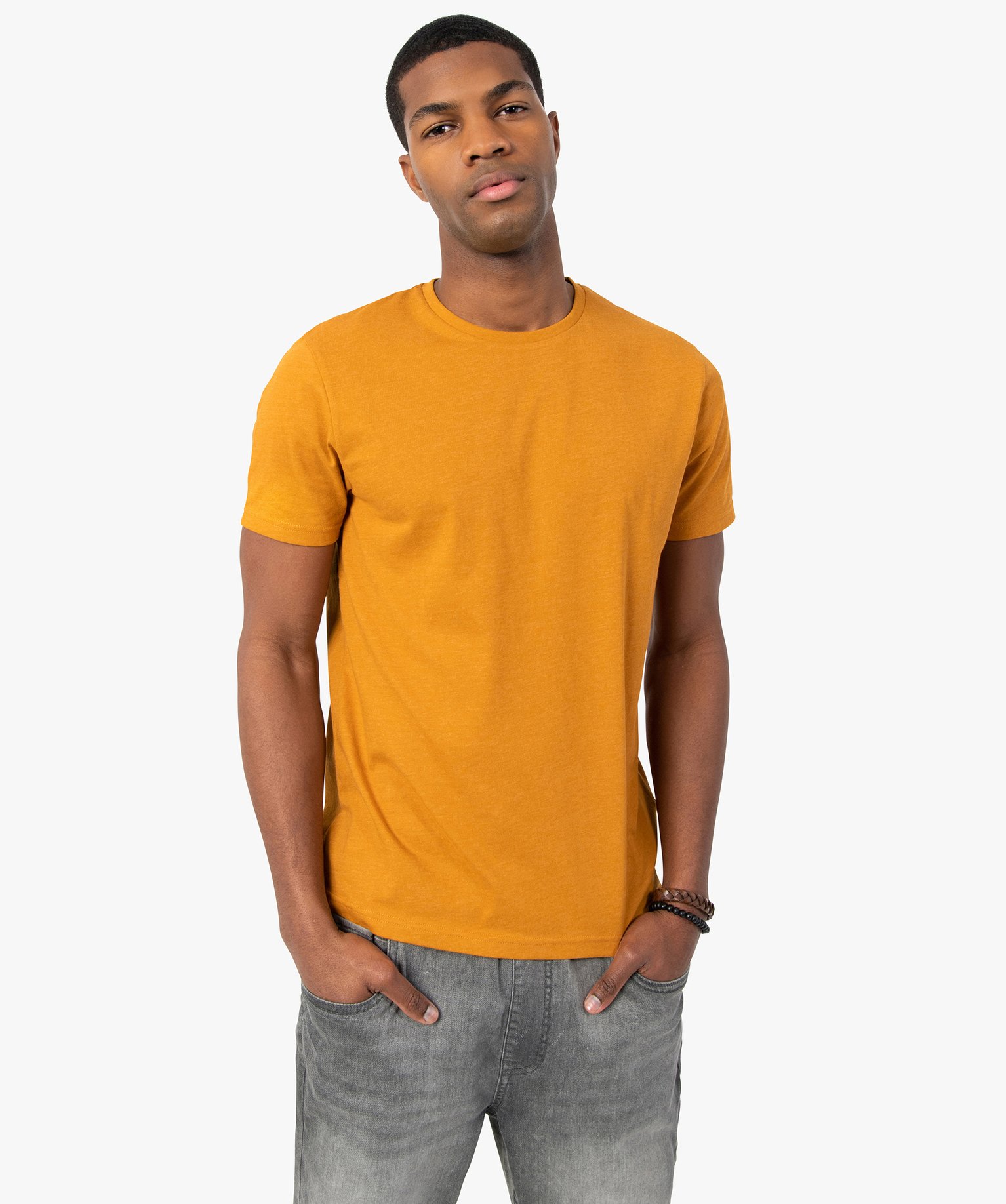 tee-shirt homme a manches courtes et col rond orange tee-shirts
