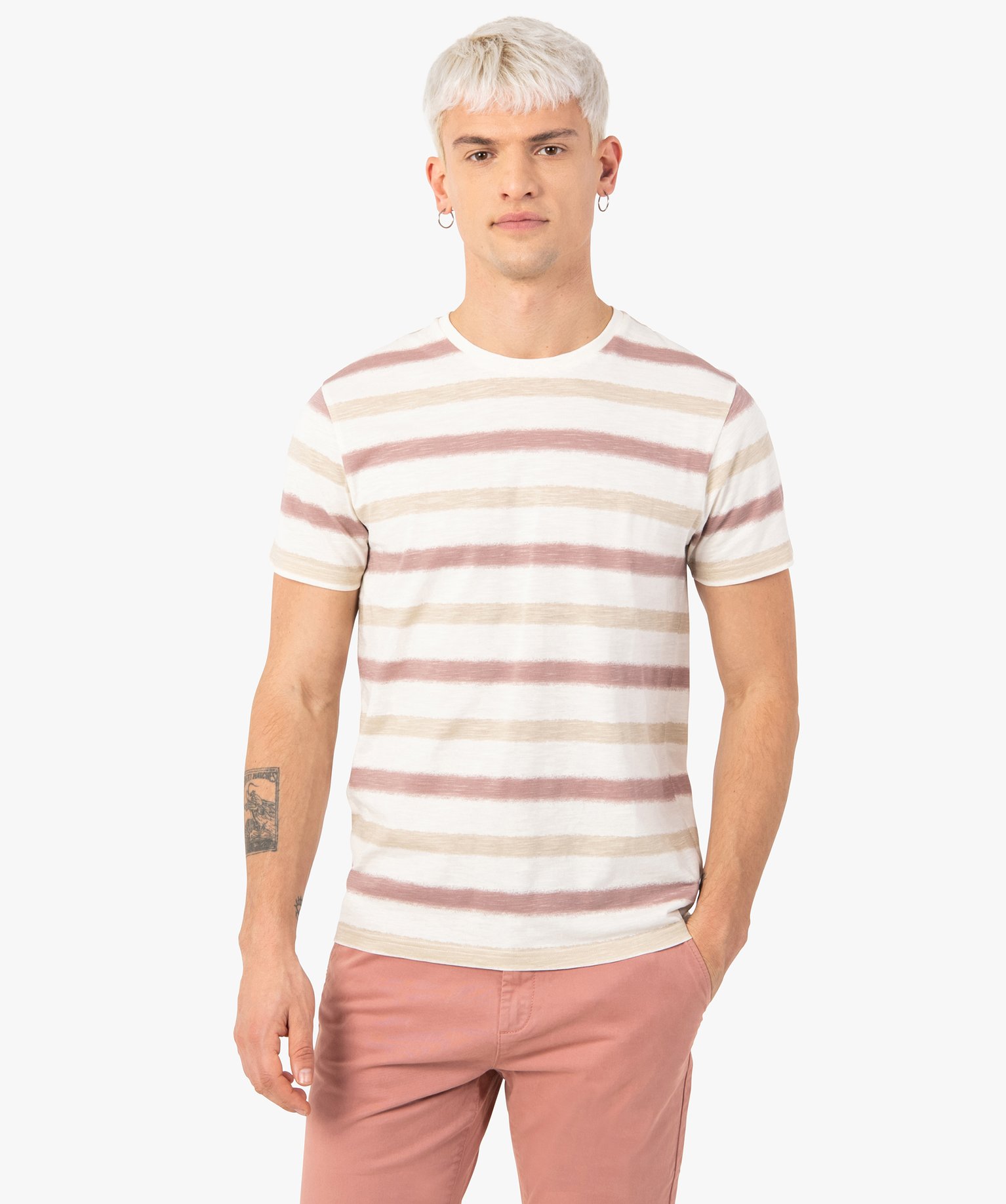 tee-shirt homme raye a manches courtes imprime tee-shirts