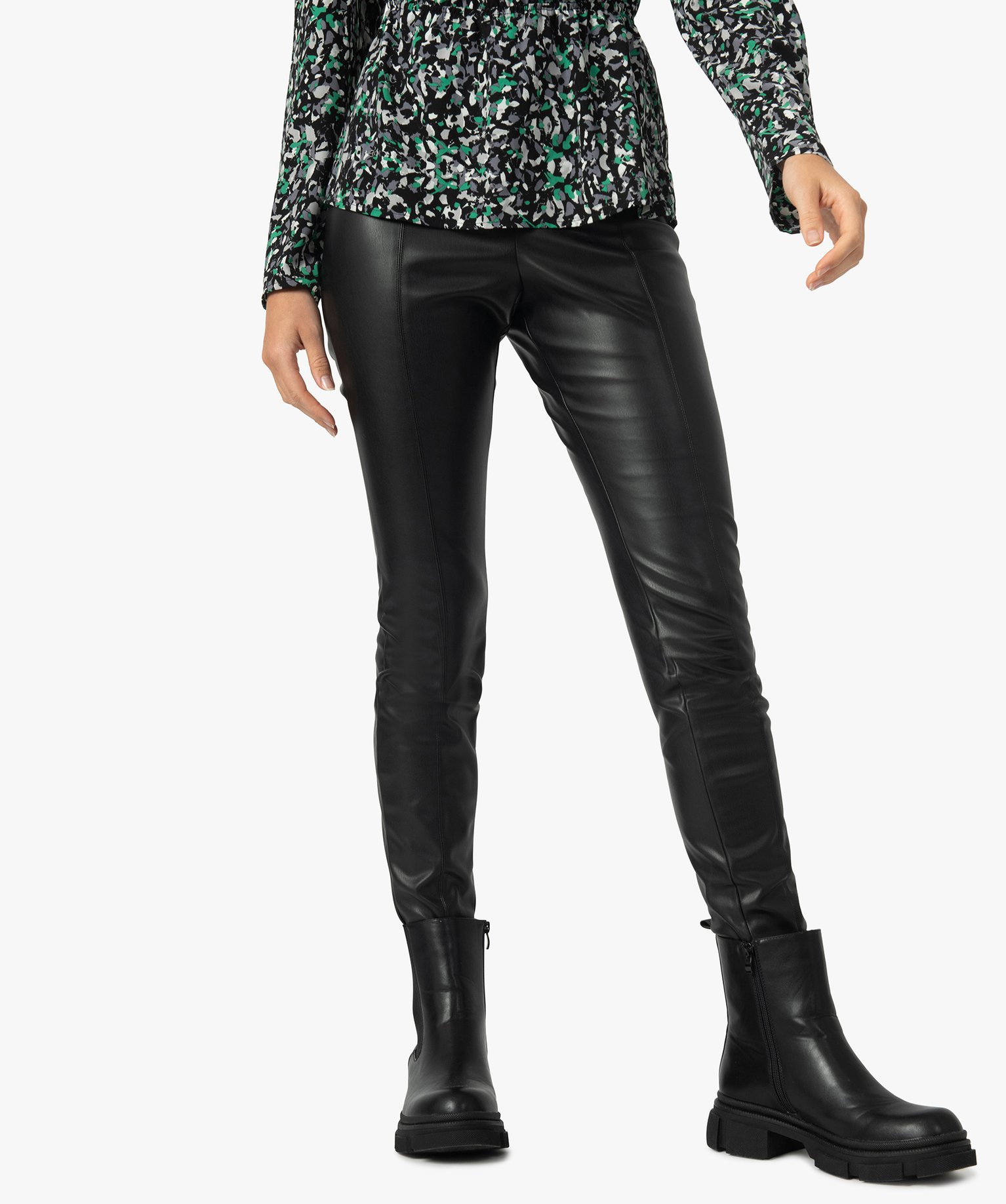 pantalon femme taille haute en synthetique esprit rock noir pantalons