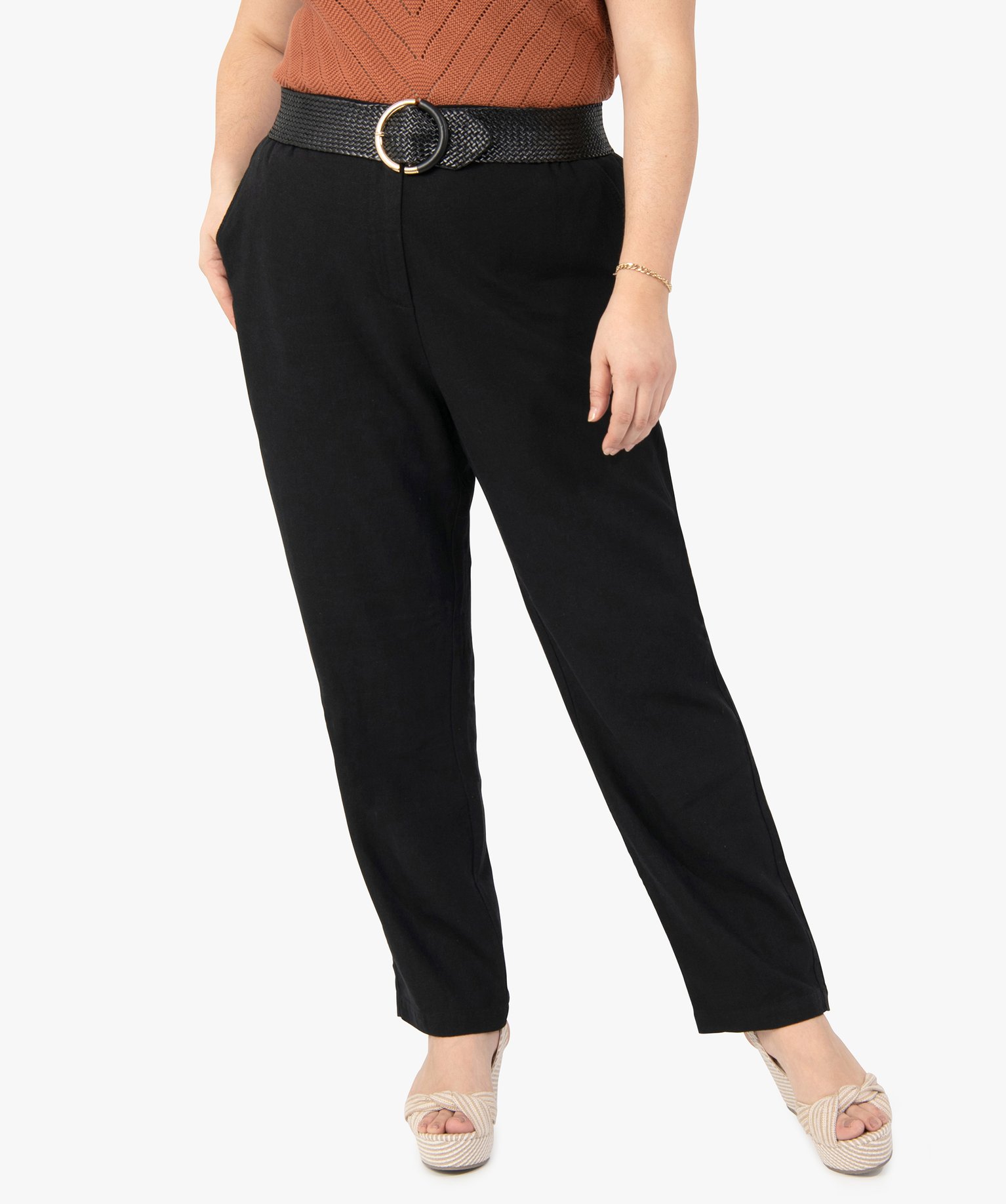 pantalon femme grande taille contenant du lin noir pantalons et jeans femme