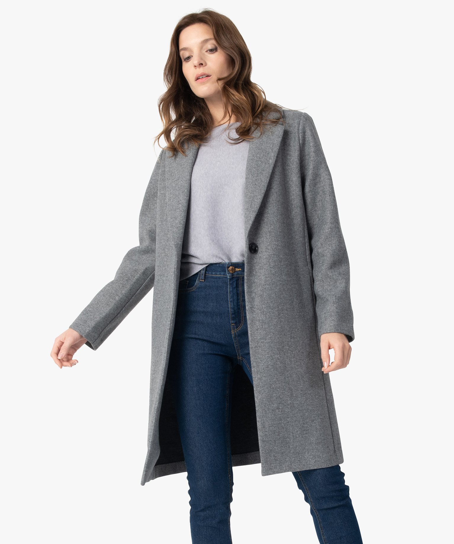 manteau col tailleur femme noir