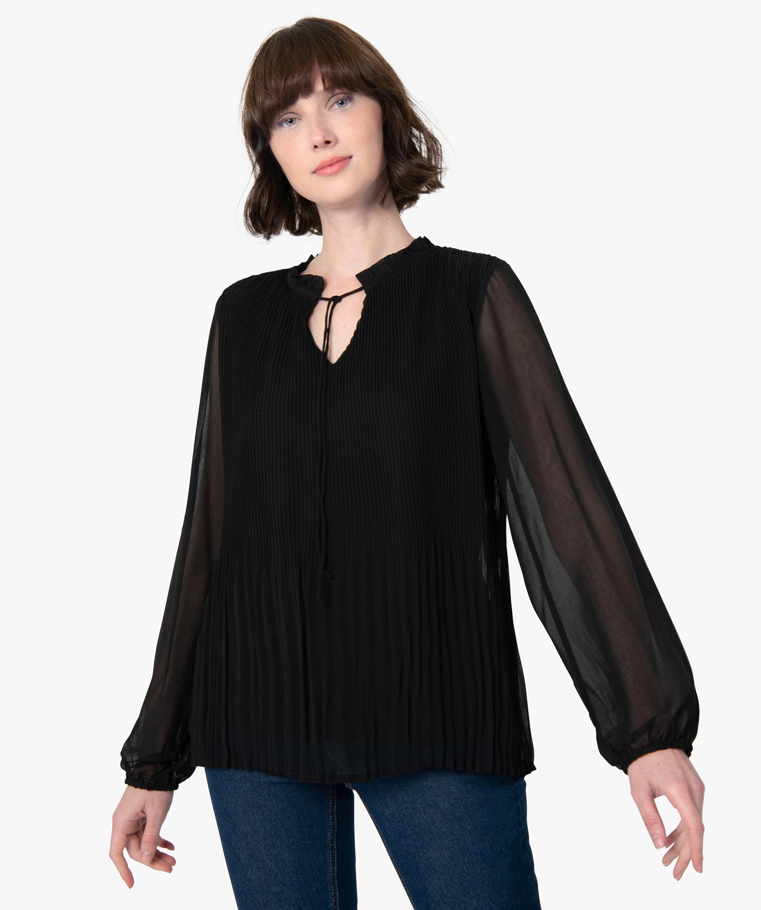 Blouse manches longues noir femme