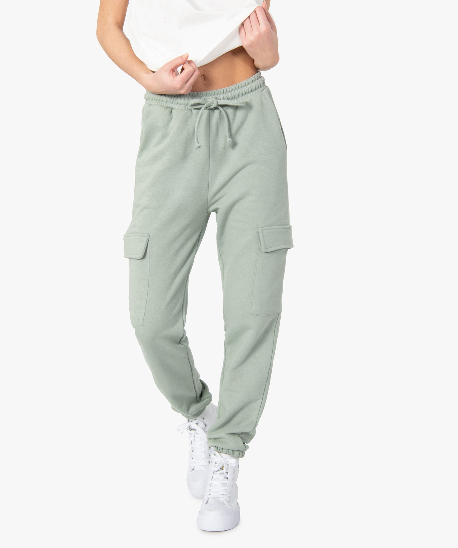 pantalon de jogging femme avec poches a rabat vert pantalons femme