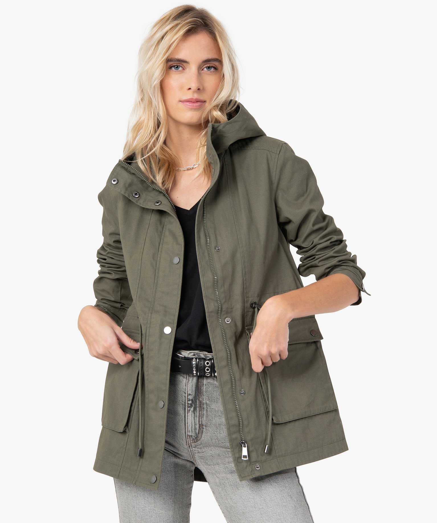 parka femme a capuche en coton vert manteaux femme GEMO