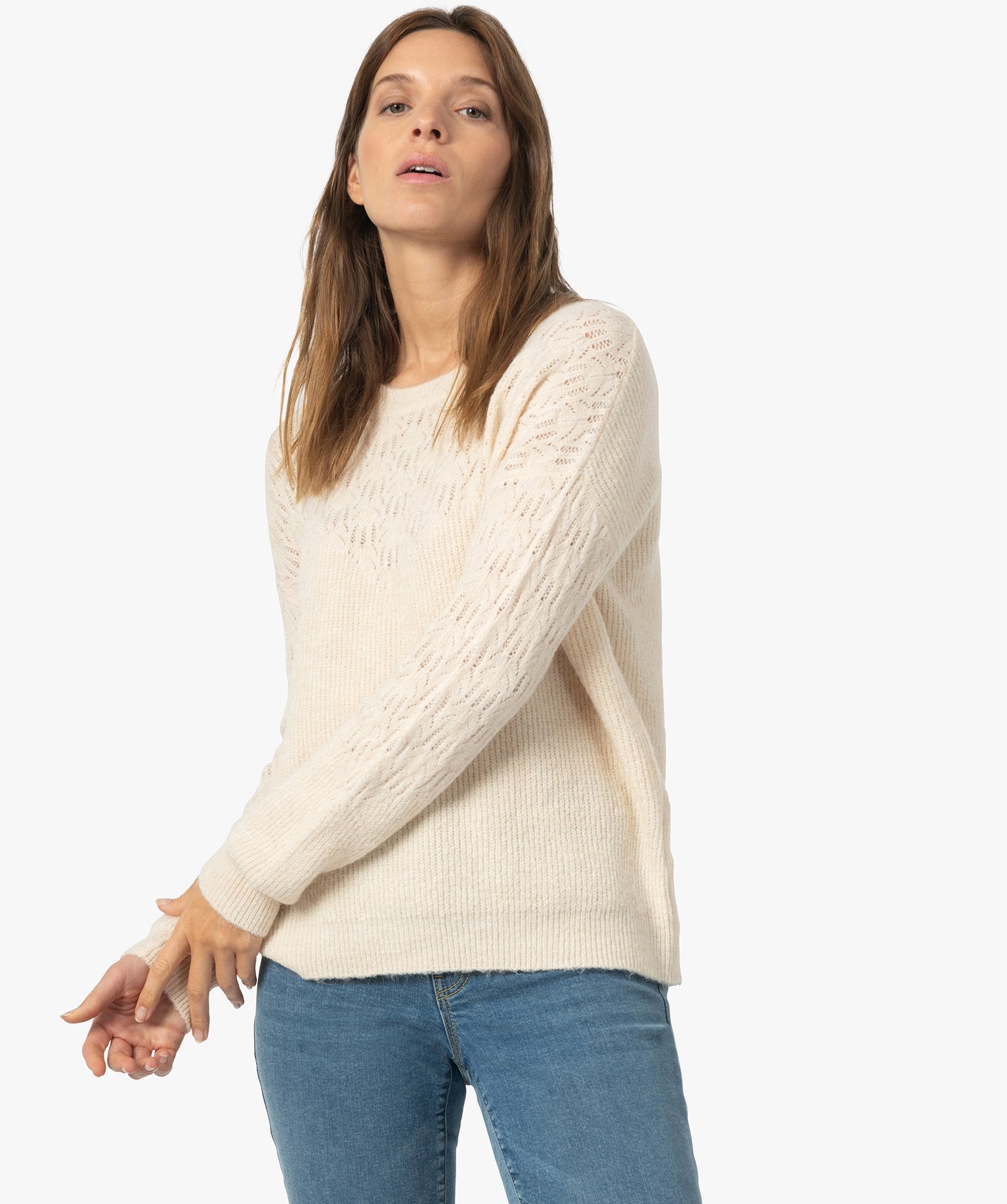 Pull femme confort tendance maille argent irisée Valencia