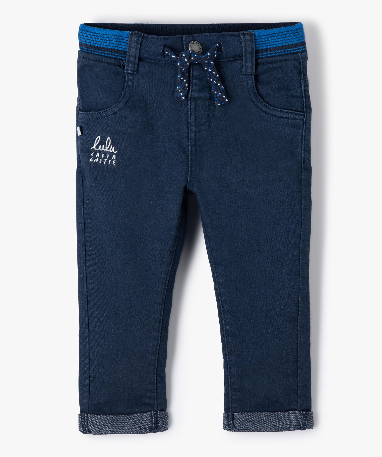 pantalon bebe garcon avec taille elastiquee - lulu castagnette bleu