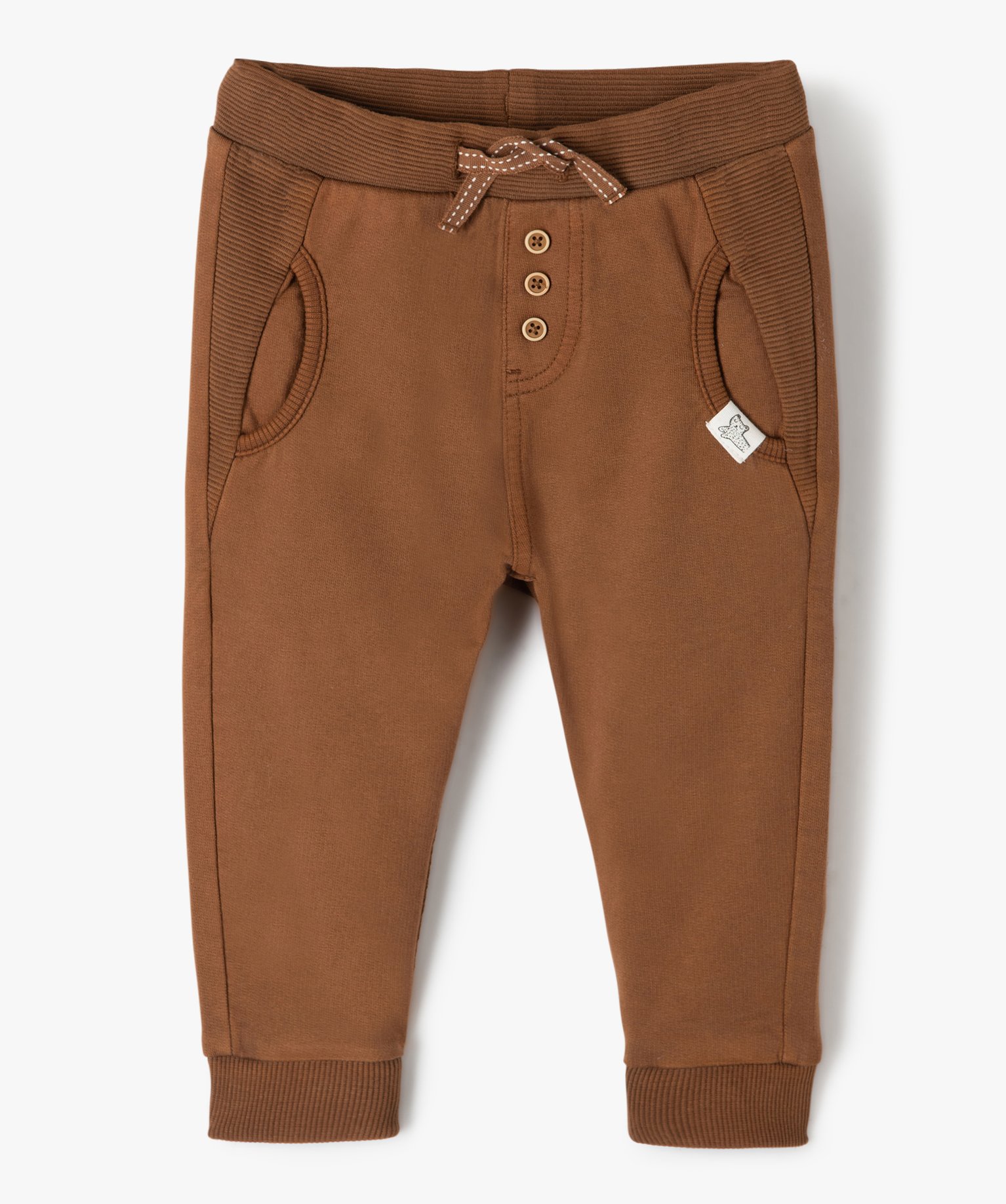 pantalon bebe en sweat avec jeu de textures brun