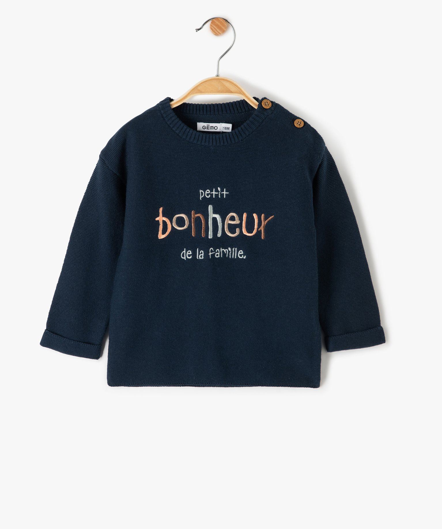 pull bebe garcon avec message brode bleu pulls