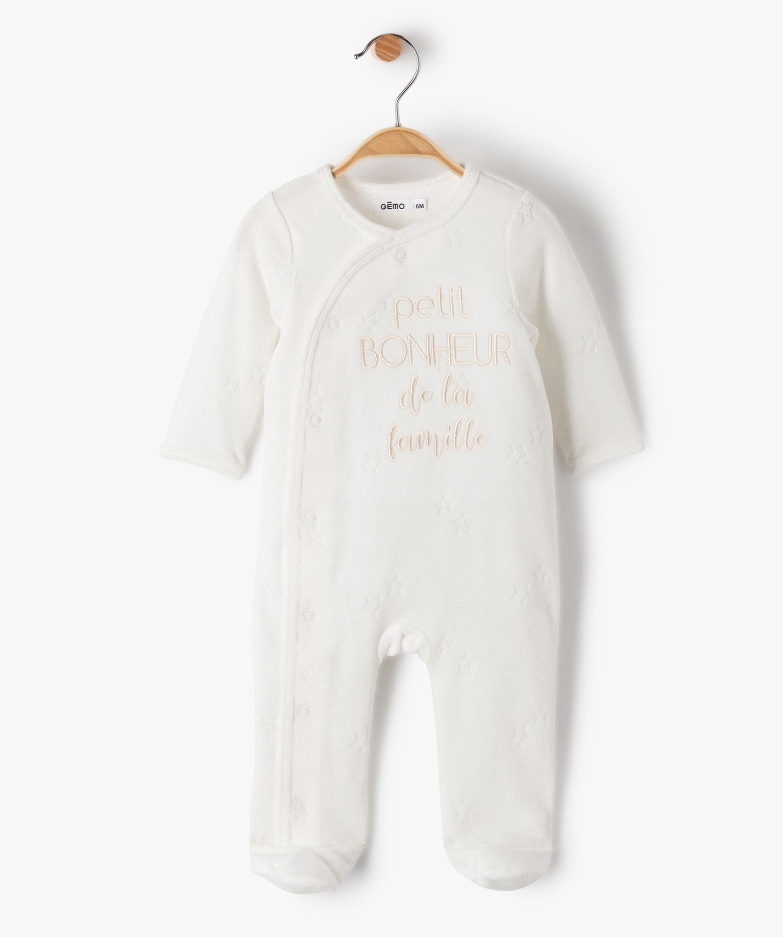 Pyjama bébé en velours avec ouverture avant et motifs éto blanc