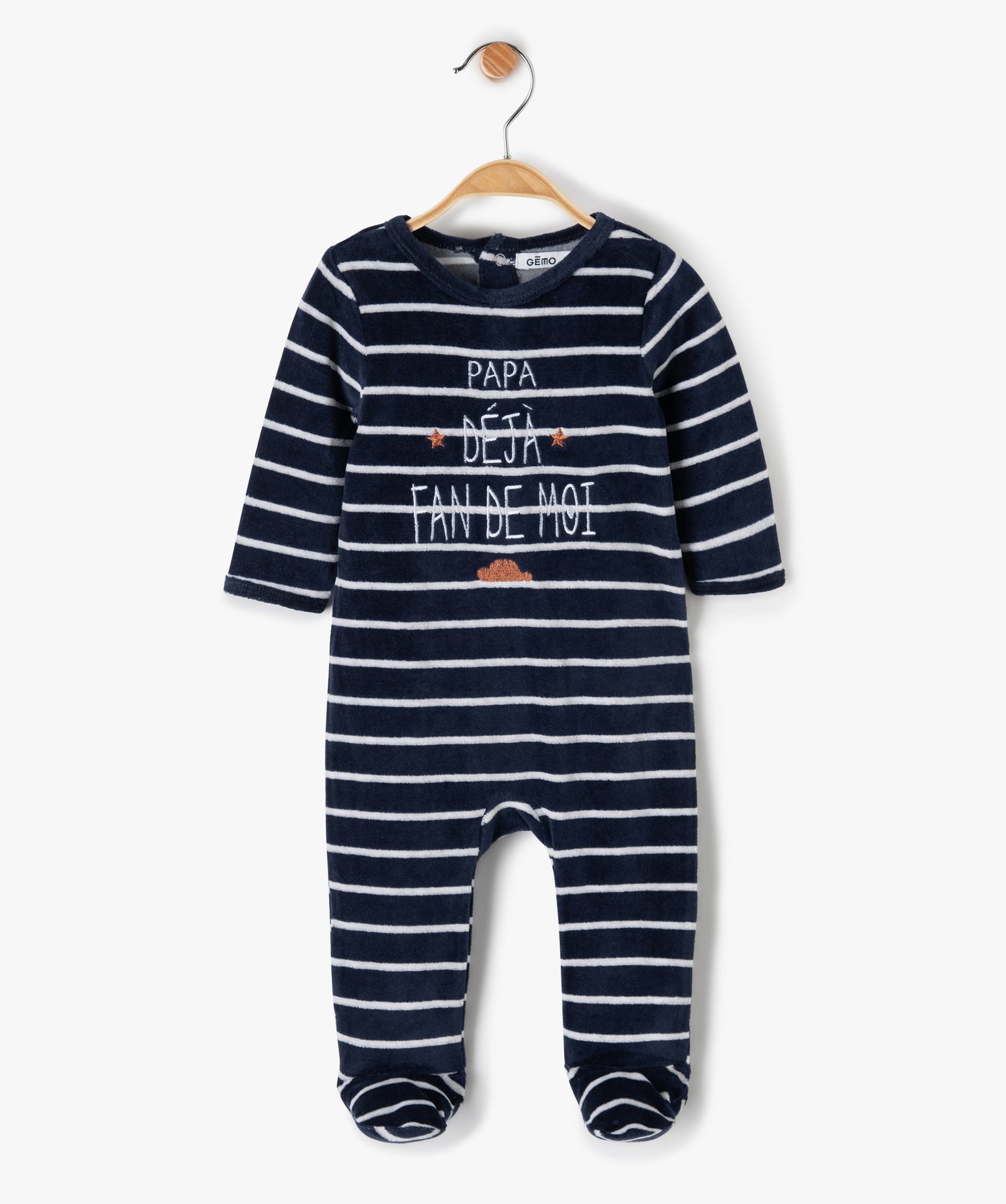 pyjama bebe en velours avec inscription sur lavant bleu
