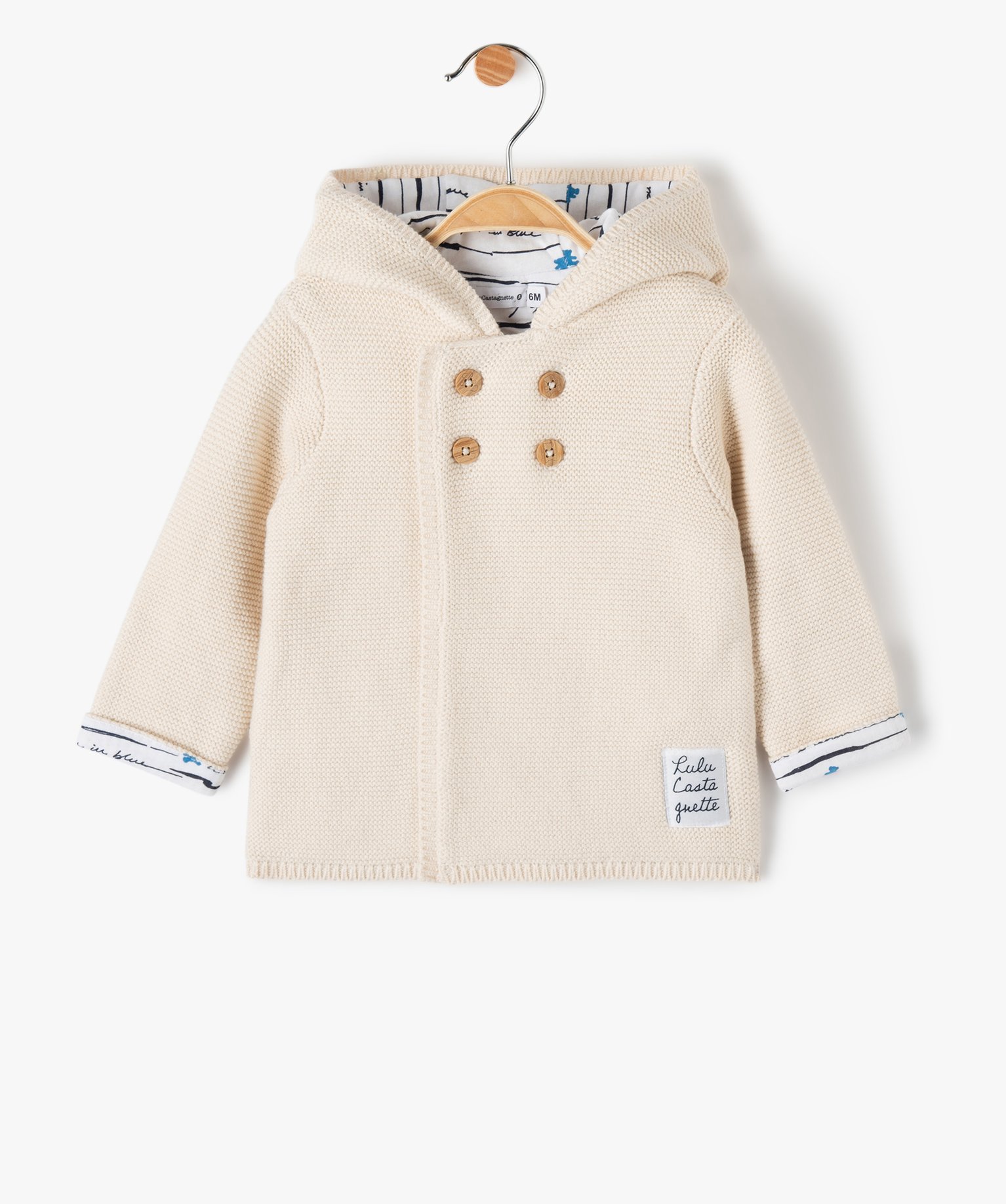 gilet bebe fille a capuche avec doublure imprimee - lulucastagnette beige pulls  gilets et sweats promos