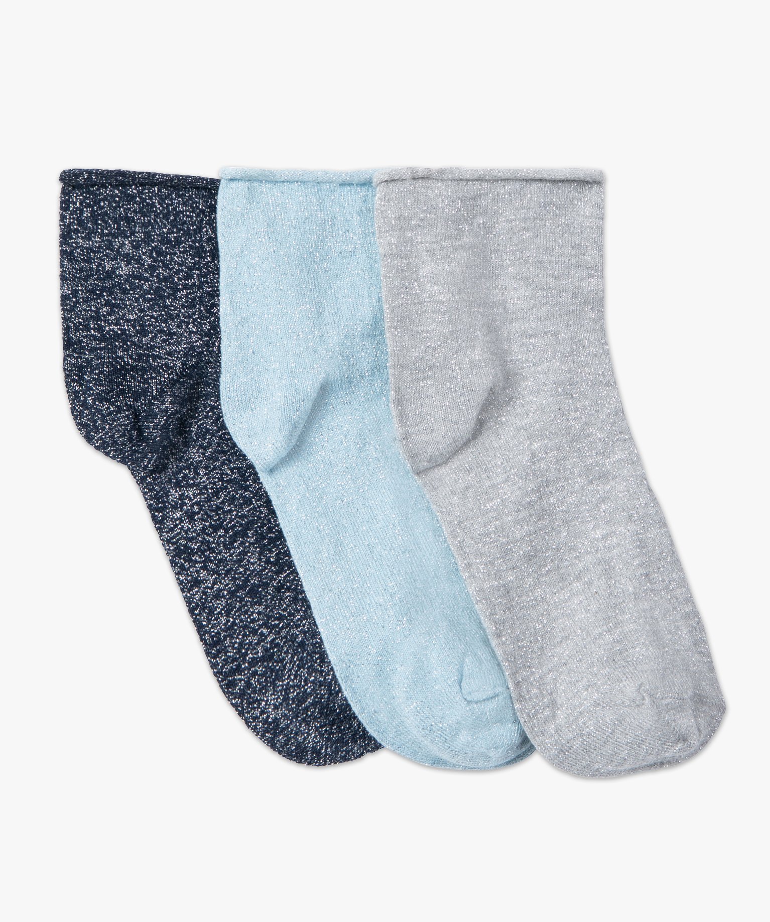 chaussettes femme a paillettes tige courte (lot de 3 paires) bleu  chaussettes