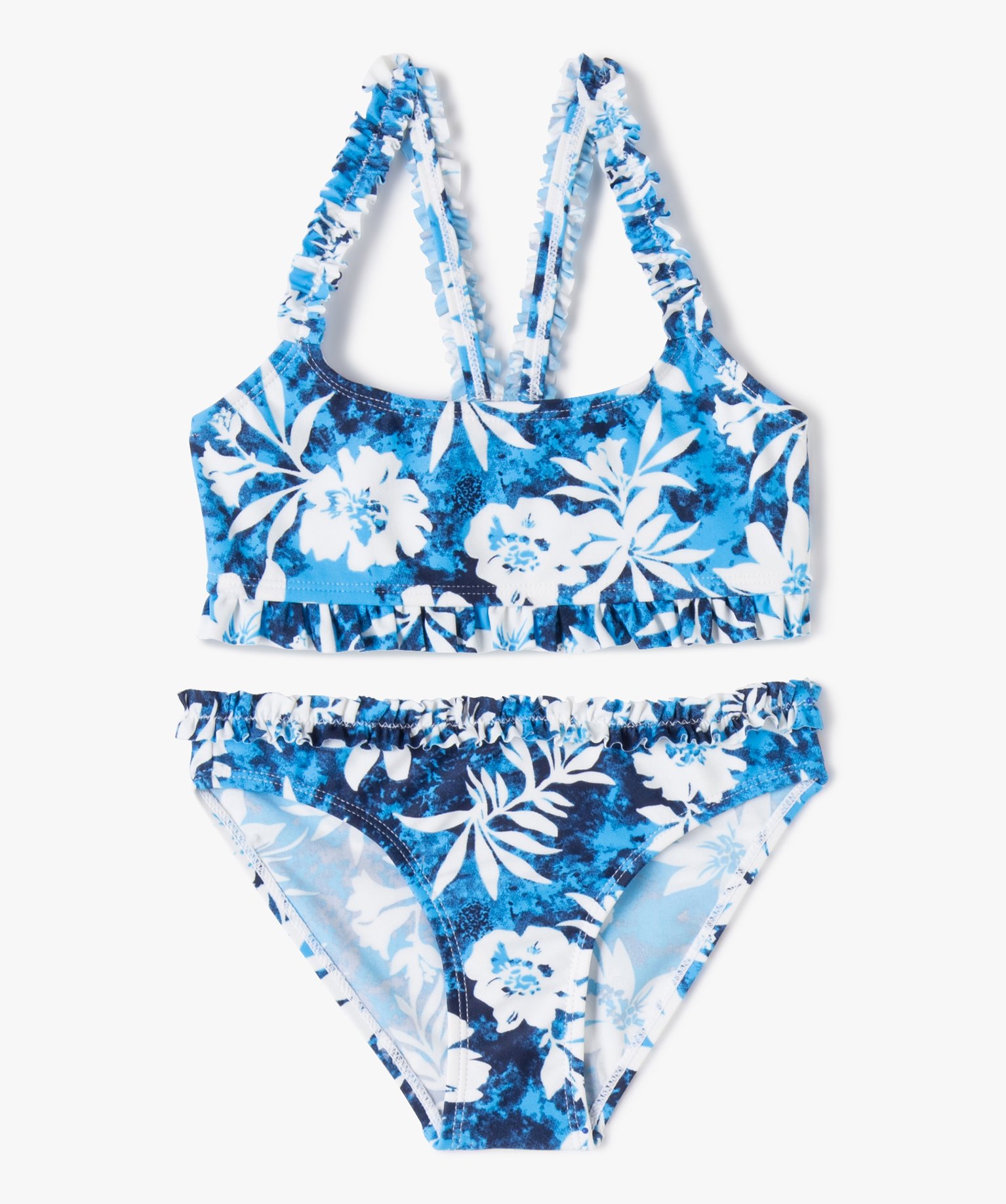 maillot de bain fille 2 pieces avec motifs fleuris et petits