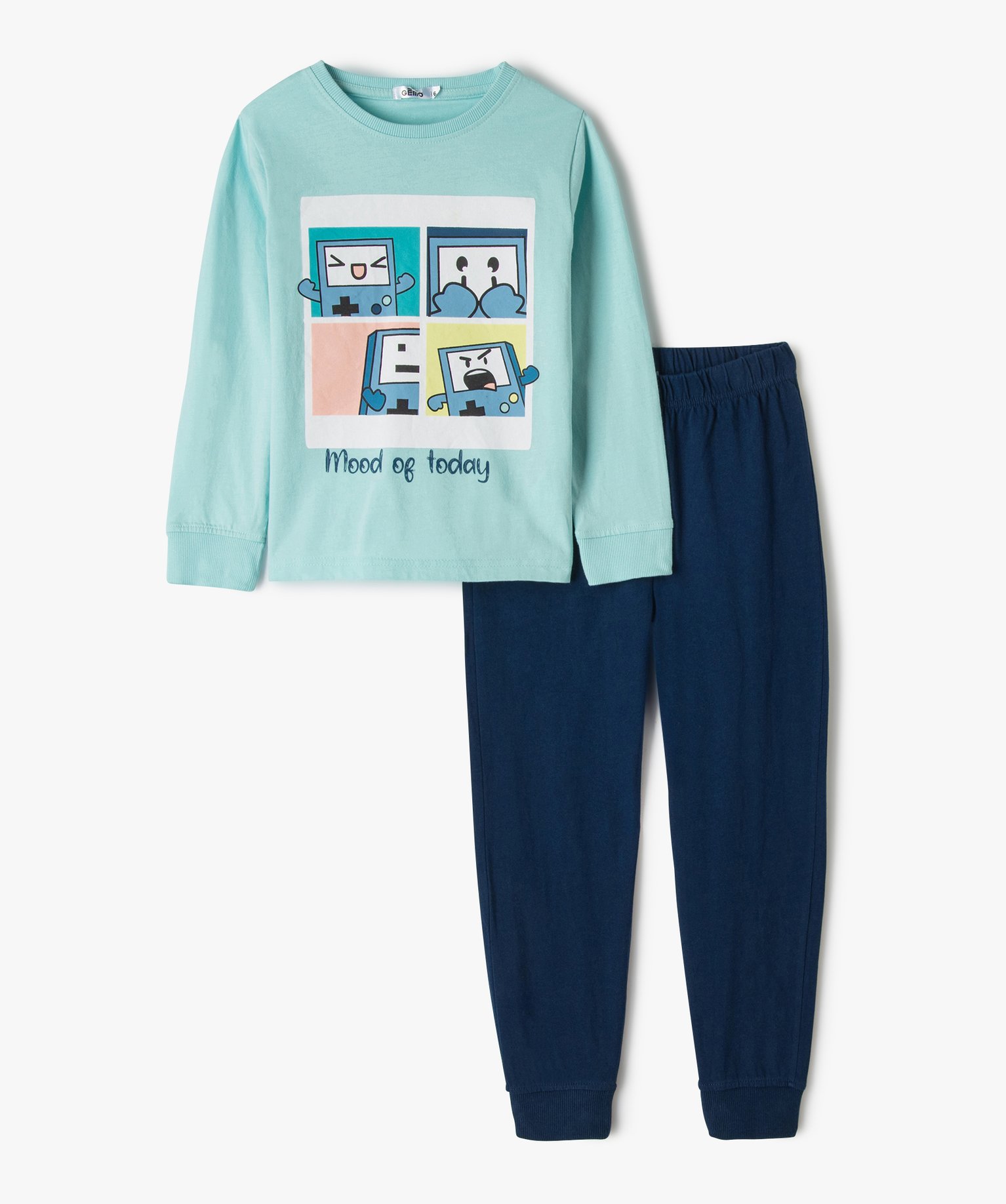pyjama garcon en jersey a motif fantaisie bleu