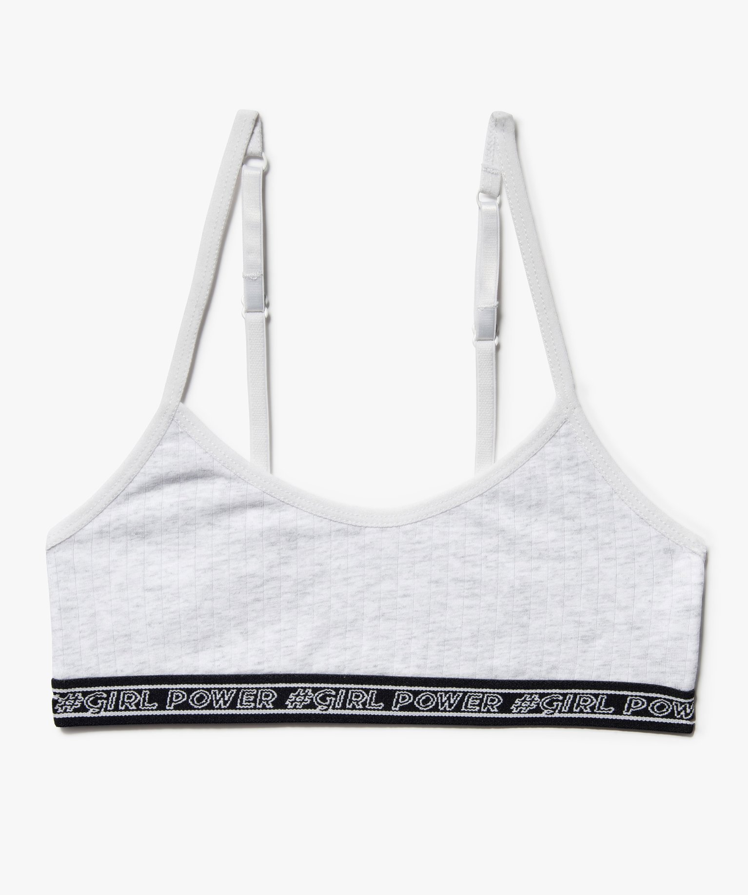 brassiere fille a fines bretelles en maille cotelee gris