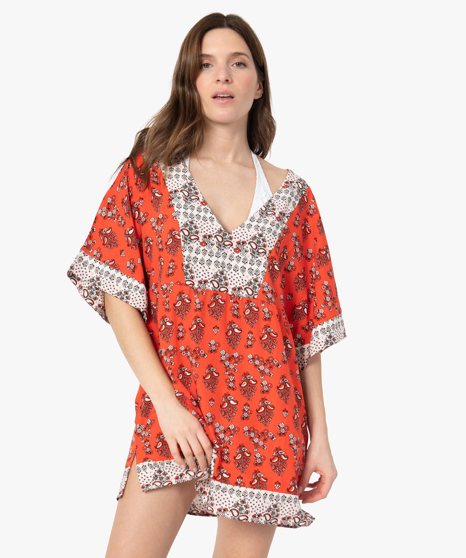 tunique de plage femme imprimee avec manches kimono imprime vetements de plage femme GEMO