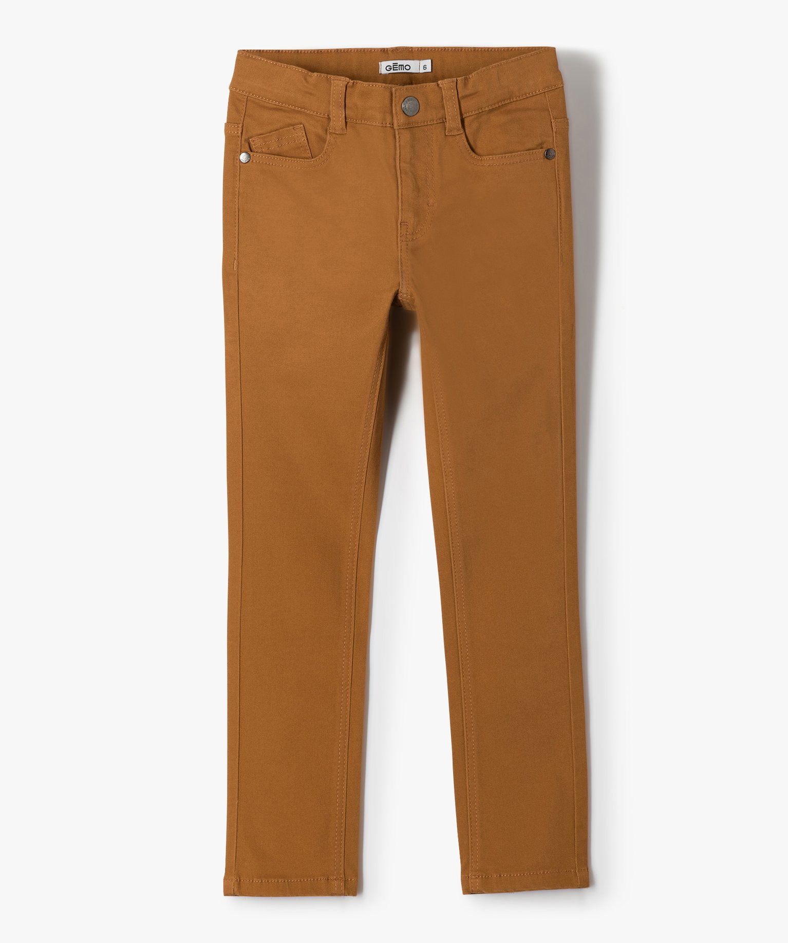 pantalon garcon coupe skinny en toile extensible brun pantalons