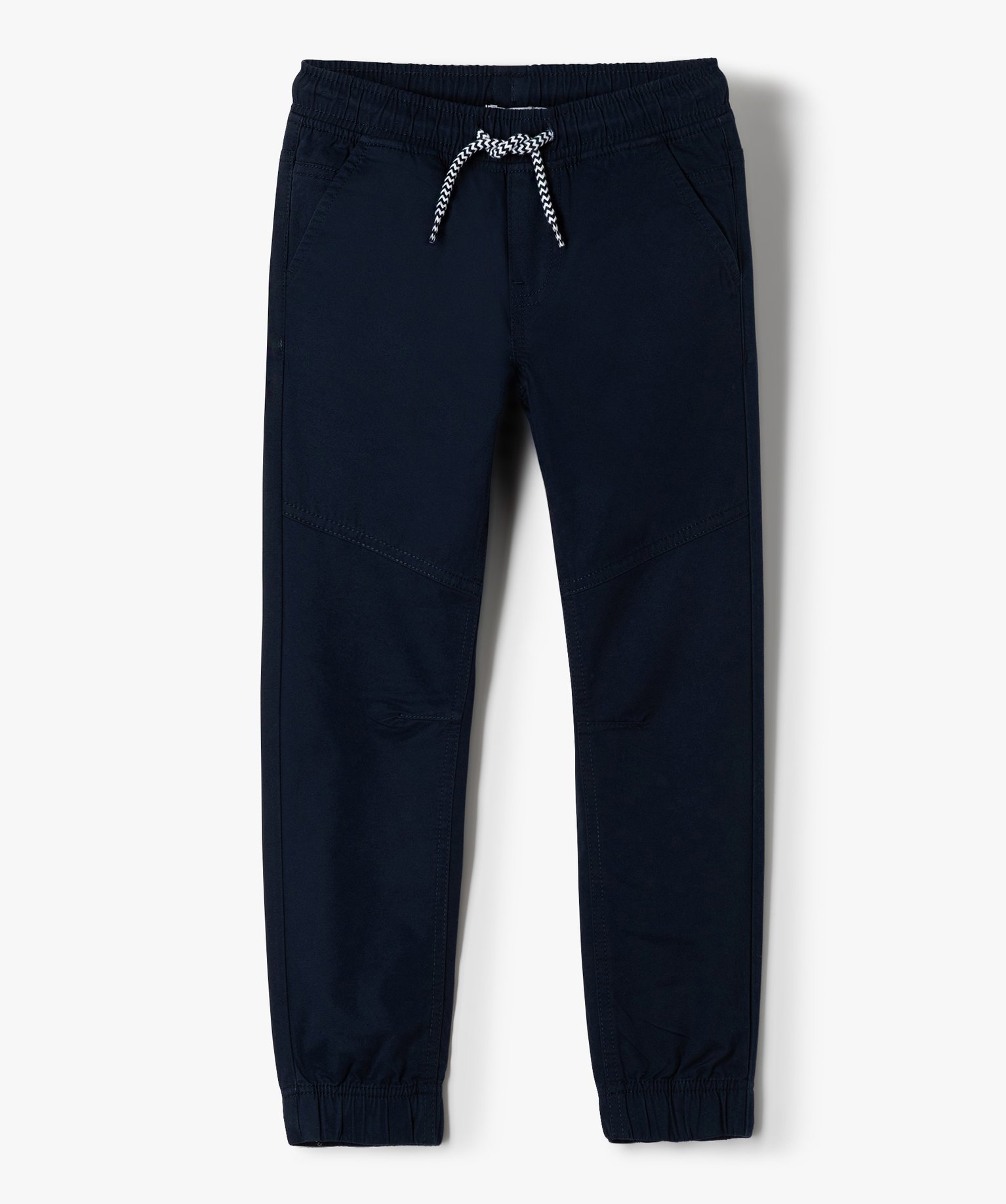 pantalon garcon en toile avec taille et chevilles elastiquees bleu pantalons