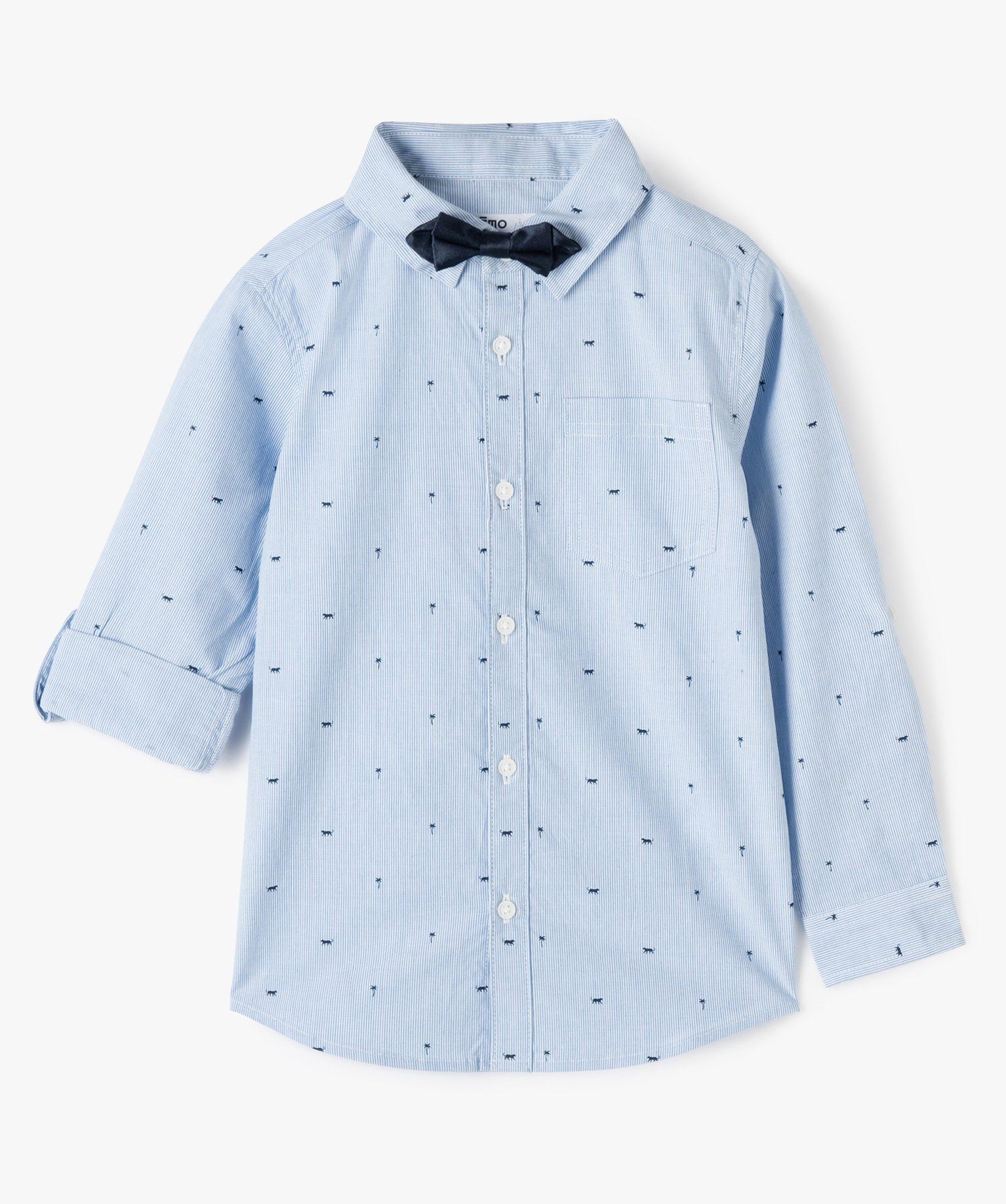 chemise garcon a manches longues fines rayures et nœud papillon bleu  chemises