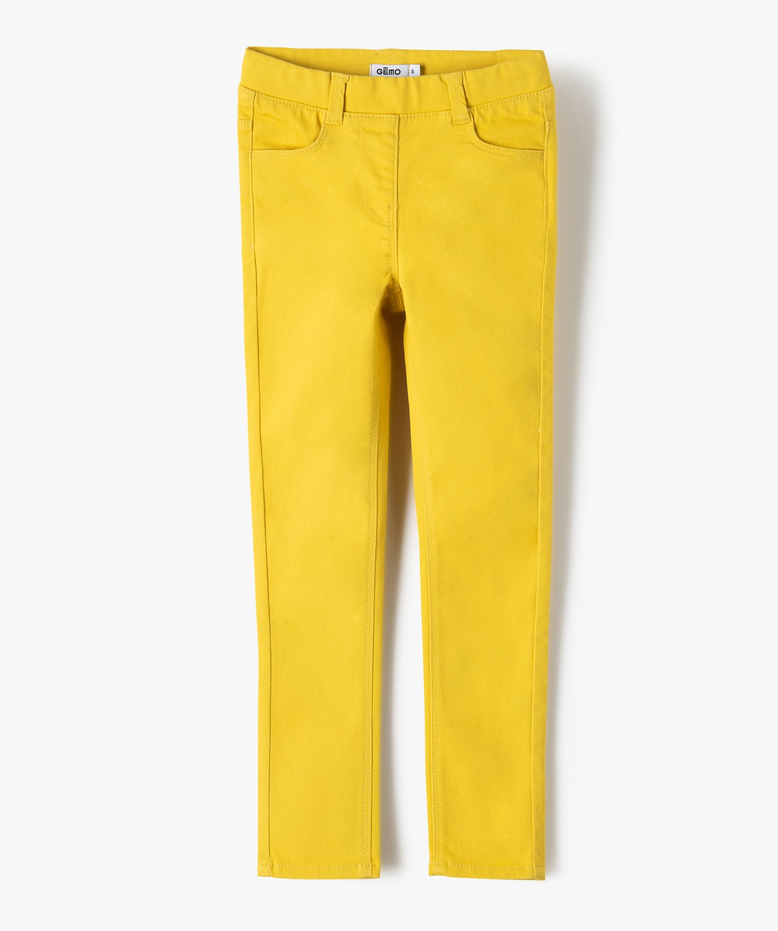 pantalon fille skinny uni a taille elastiquee jaune pantalons