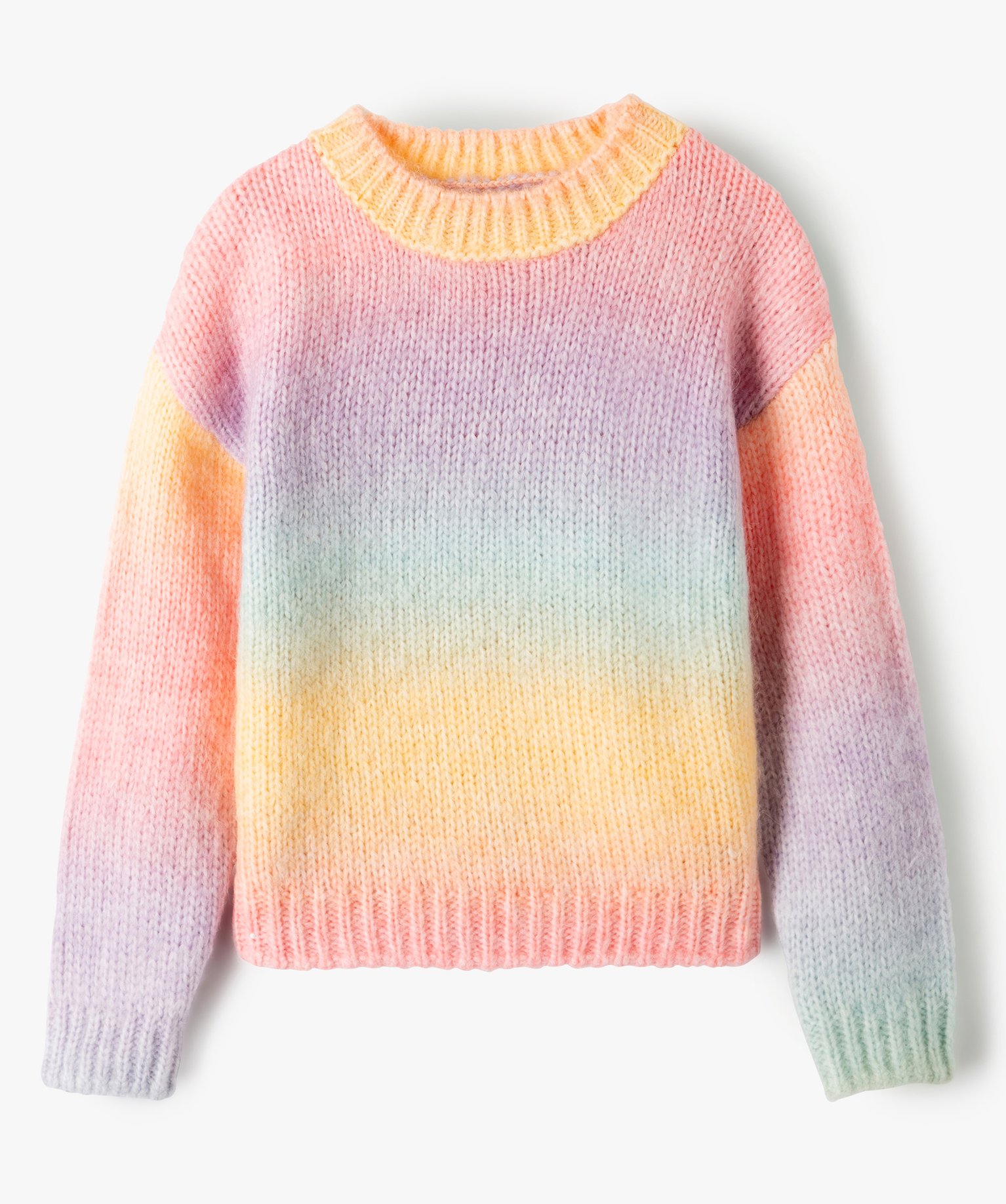 pull fille a col rond en grosse maille multicolore pulls fille GEMO