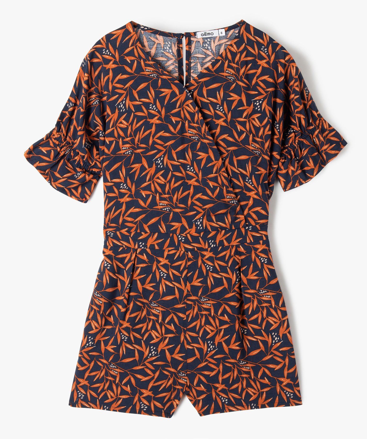 combishort fille col cache-cœur et manches bouffantes noir chine combishorts