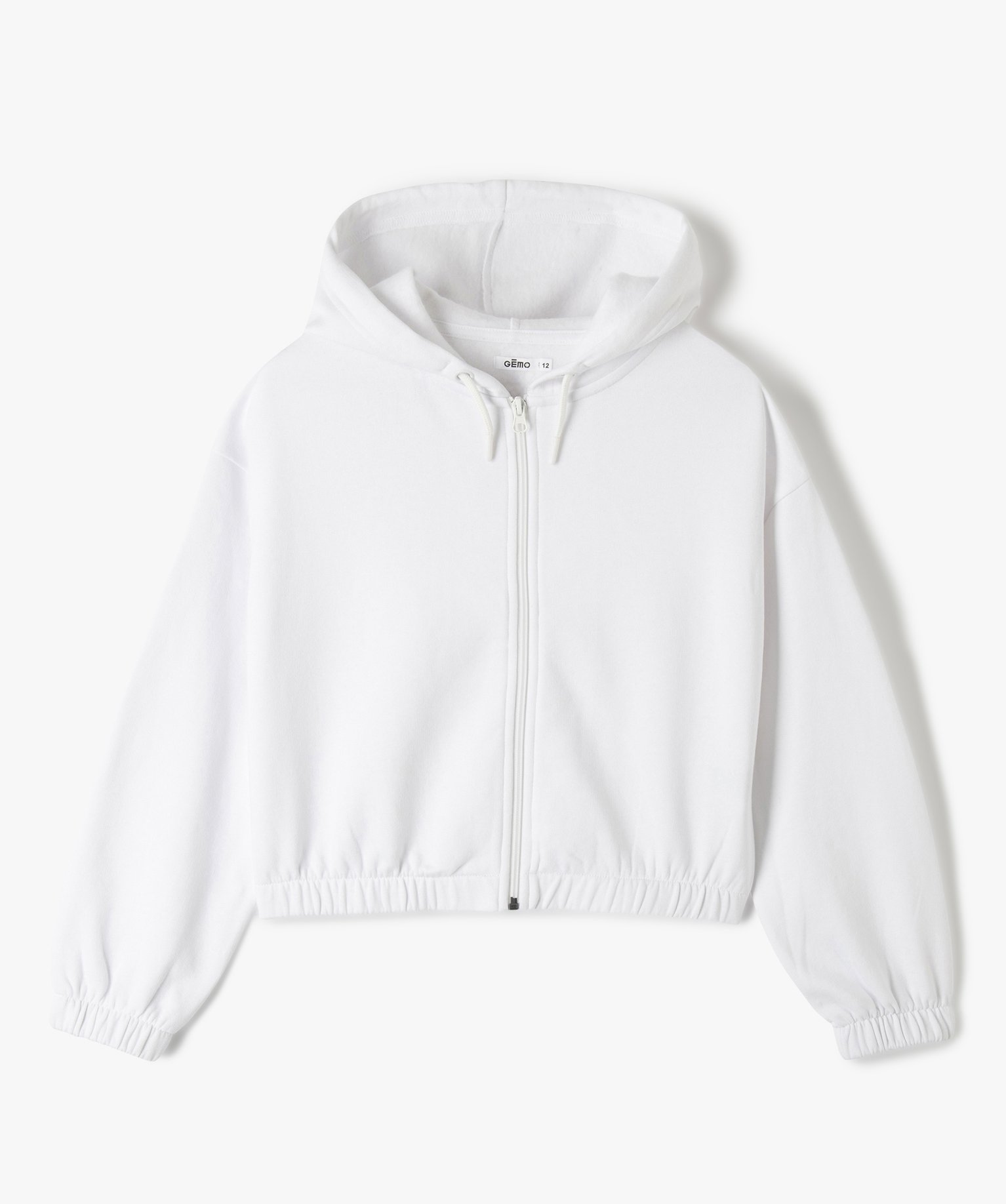 sweat fille a capuche zippe coupe courte blanc sweats