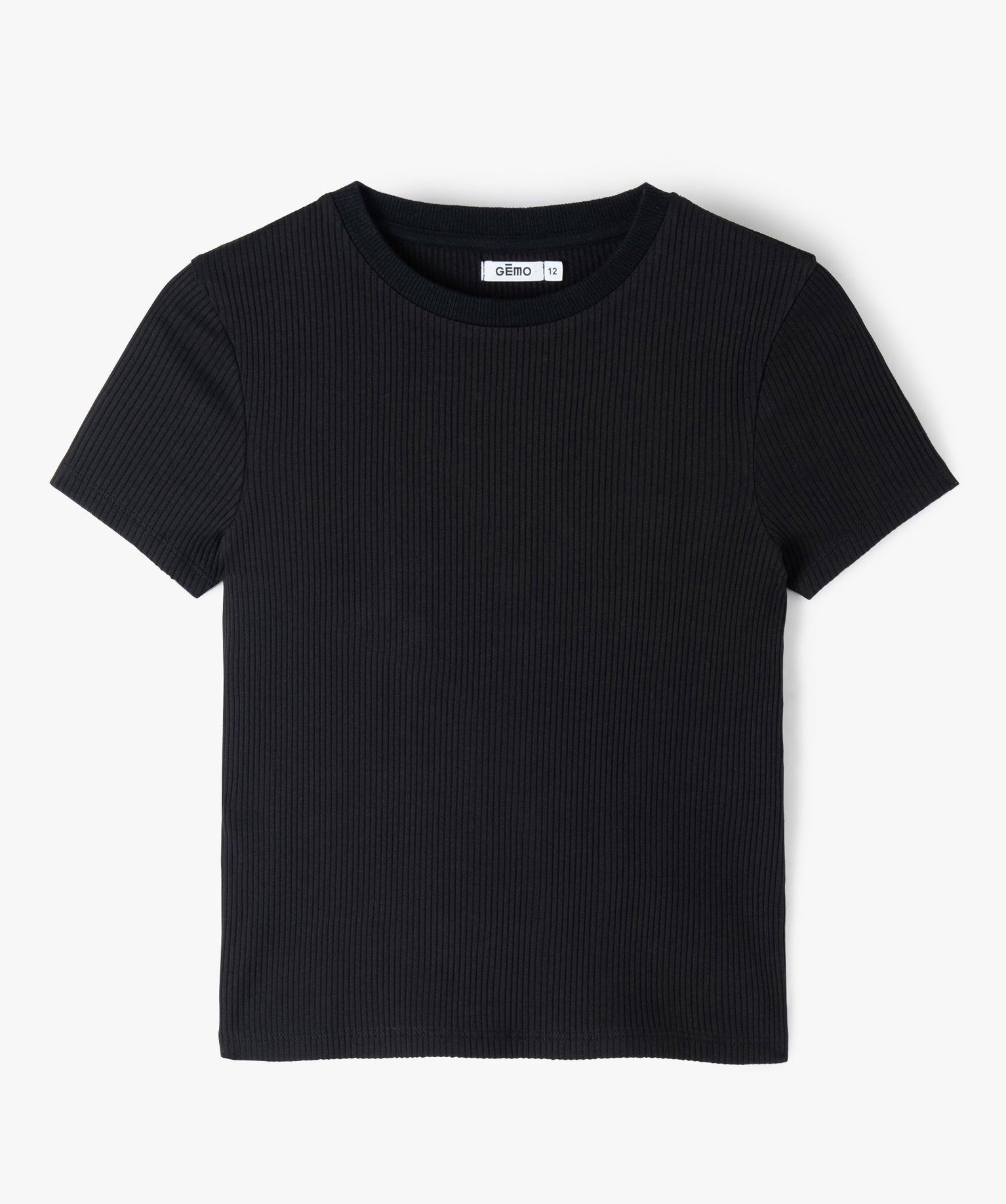 tee-shirt a manches courtes en maille cotelee fille noir standard tee-shirts
