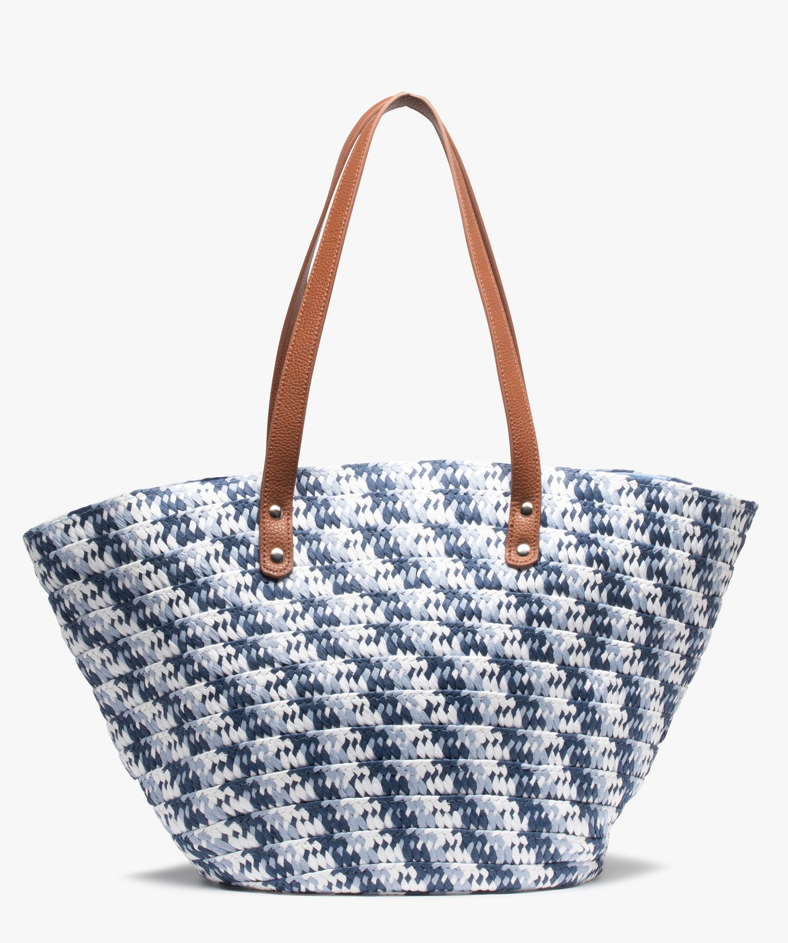 sac de plage femme en paille tressee bleu cabas - grand volume