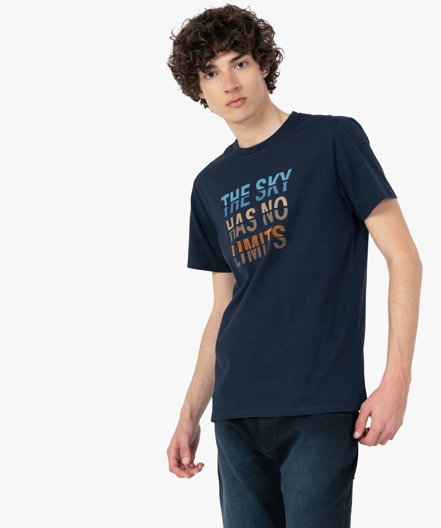 tee-shirt homme a manches courtes avec inscription buste bleu tee-shirts