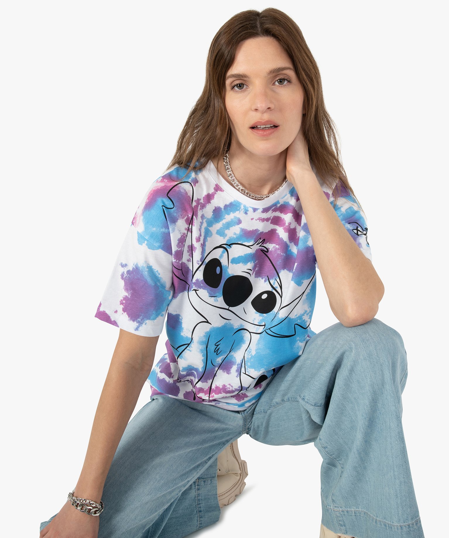 tee-shirt femme a manches courtes lilo et stitch- disney multicolore  t-shirts manches courtes femme