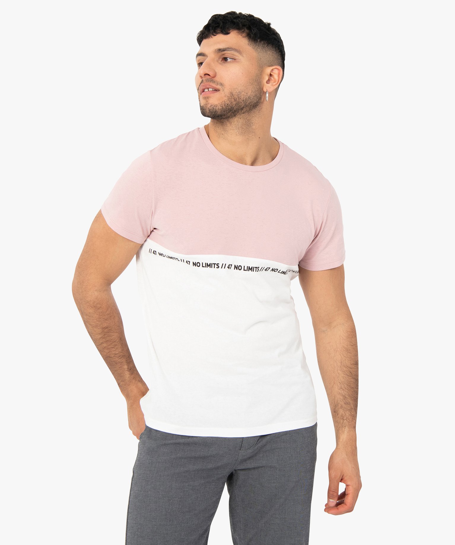 tee-shirt homme a manches courtes bicolore rose tee-shirts