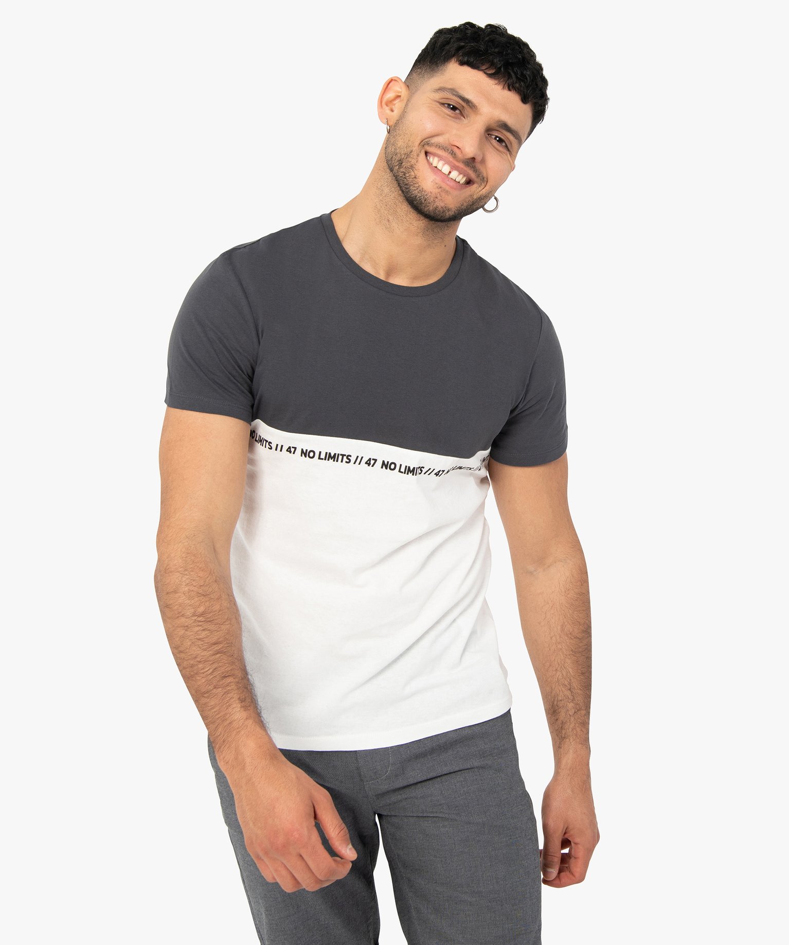 tee-shirt homme a manches courtes bicolore gris tee-shirts