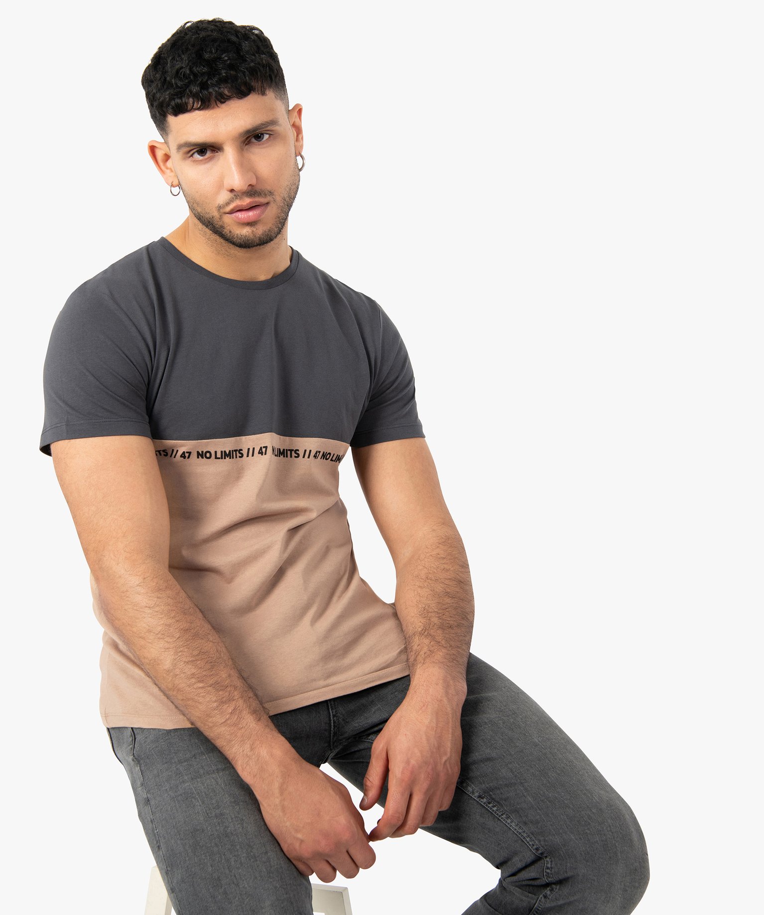 tee-shirt homme a manches courtes bicolore beige tee-shirts