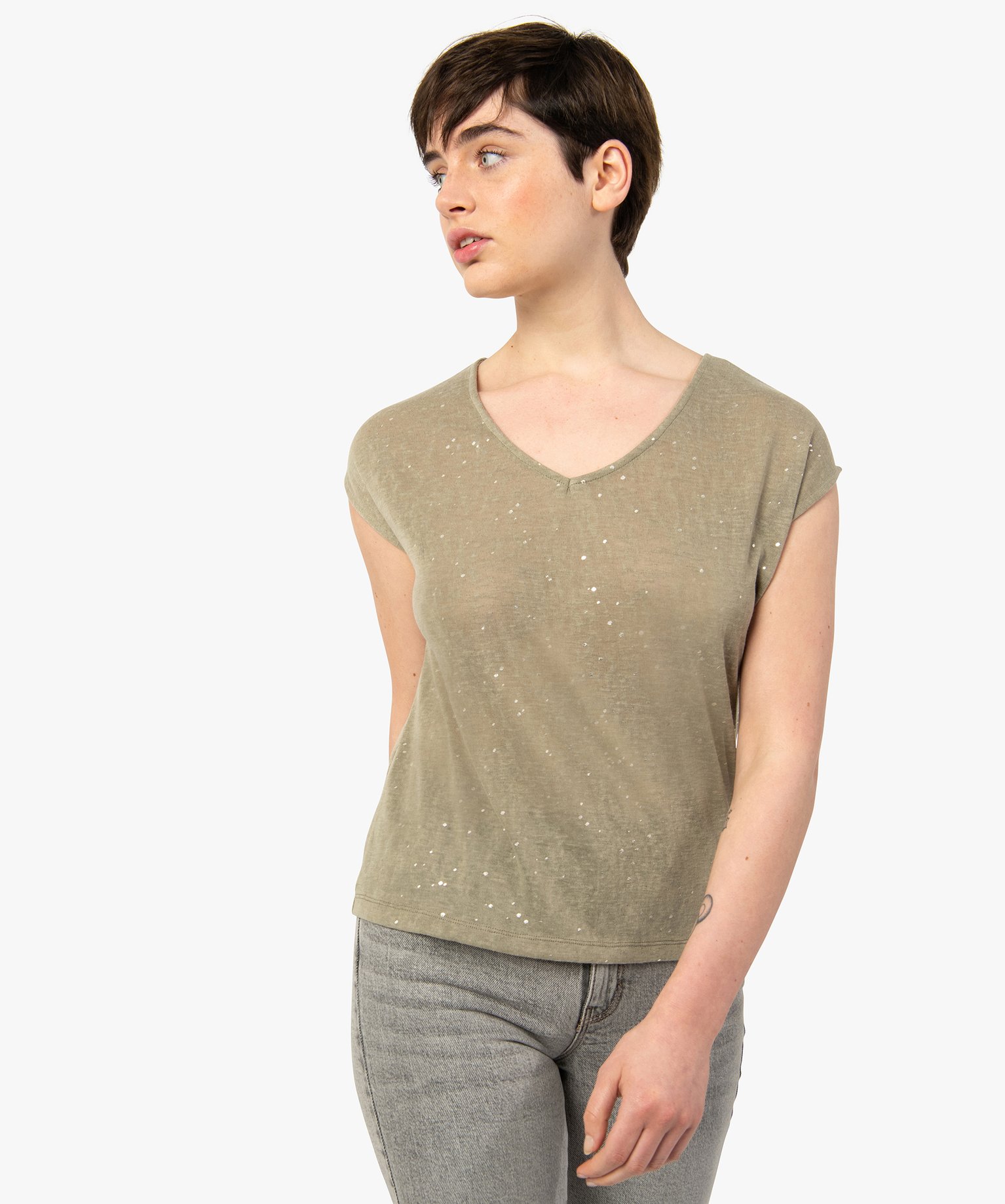 Tee-shirt manches courtes en mailles gris