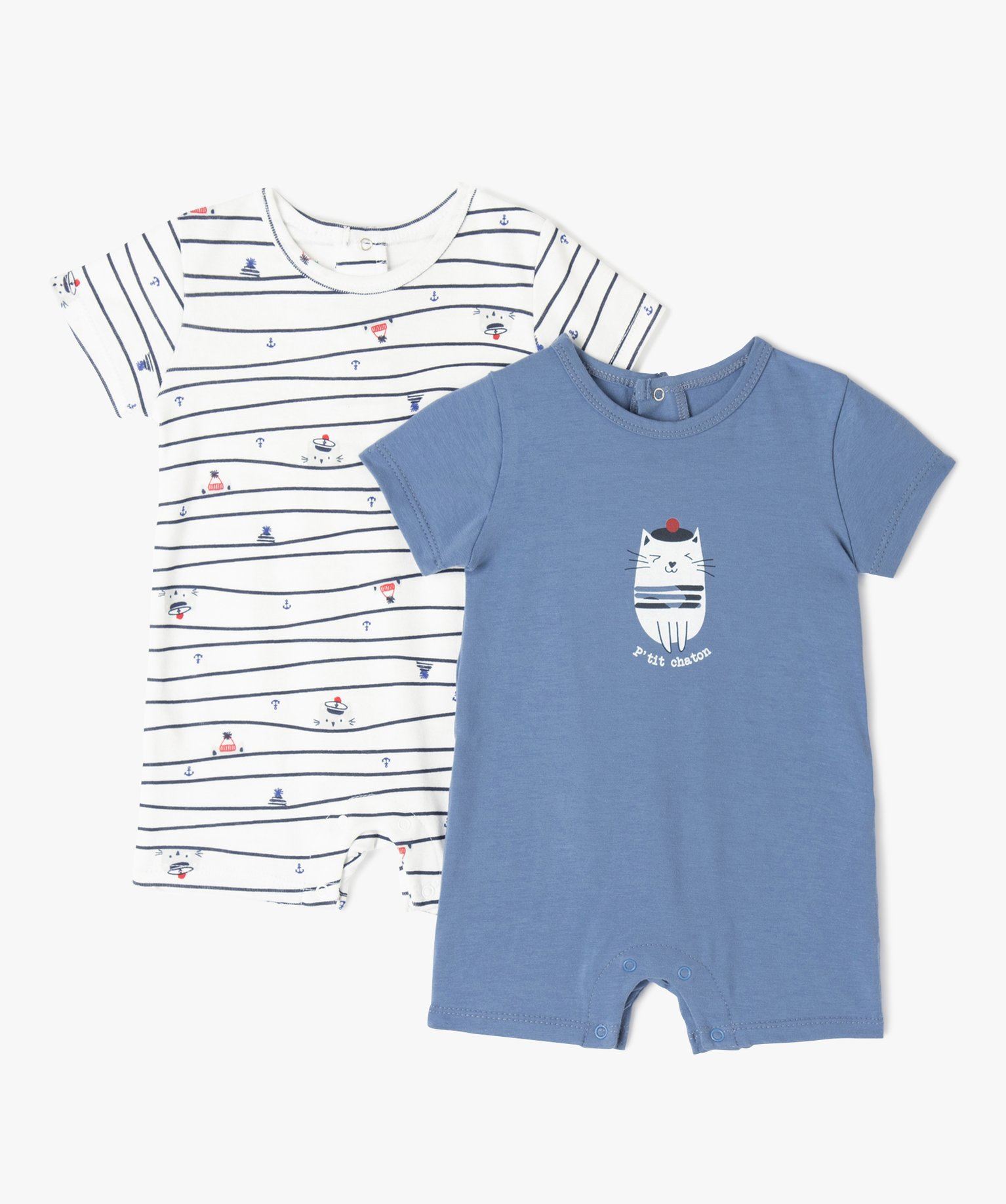 combishort bebe a manches courtes et motifs marins (lot de 2) no gaspi  bleu shorts et bermudas