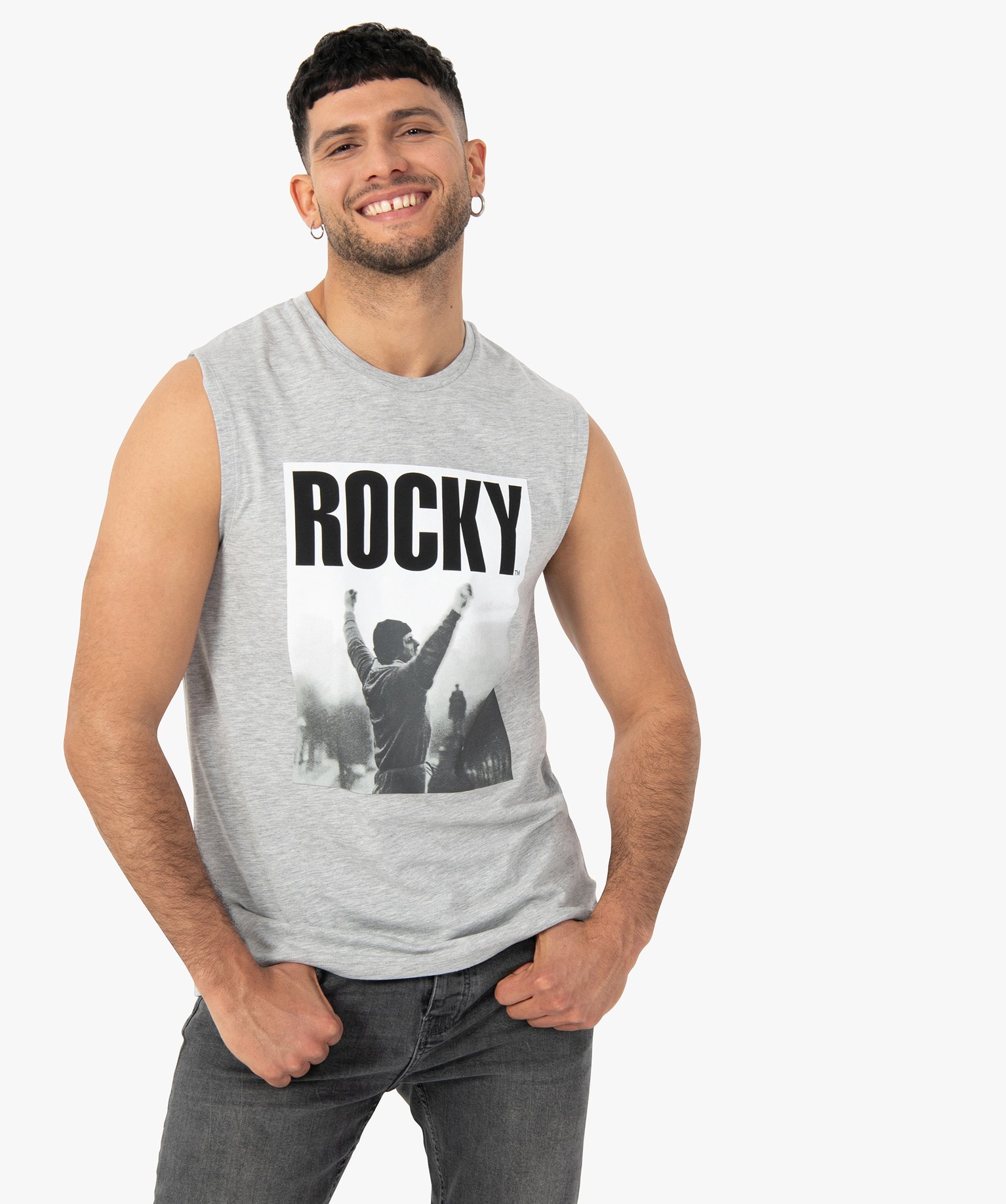 debardeur homme avec photo sur le buste - rocky gris tee-shirts