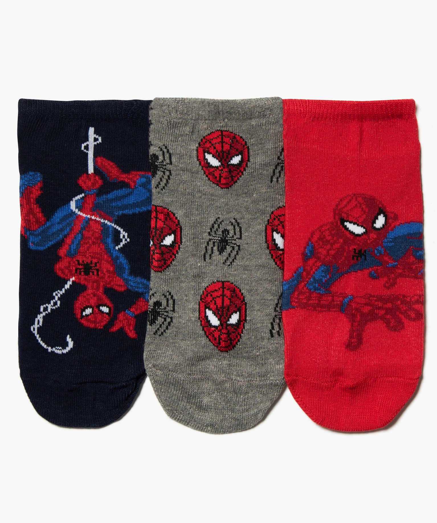 chaussettes garcon ultra courtes a motifs (lot de 3) - spiderman rouge