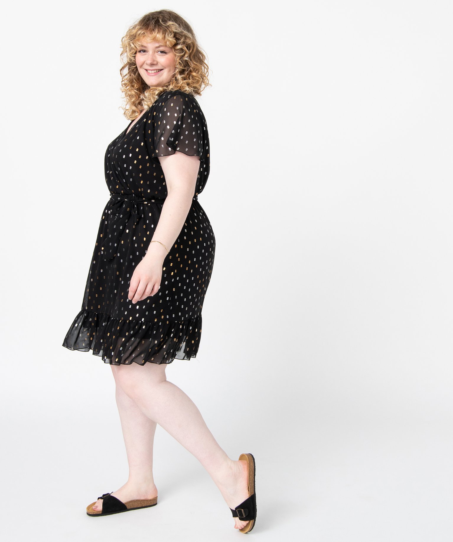 robe femme grande taille a pois avec volants noir femme G MO