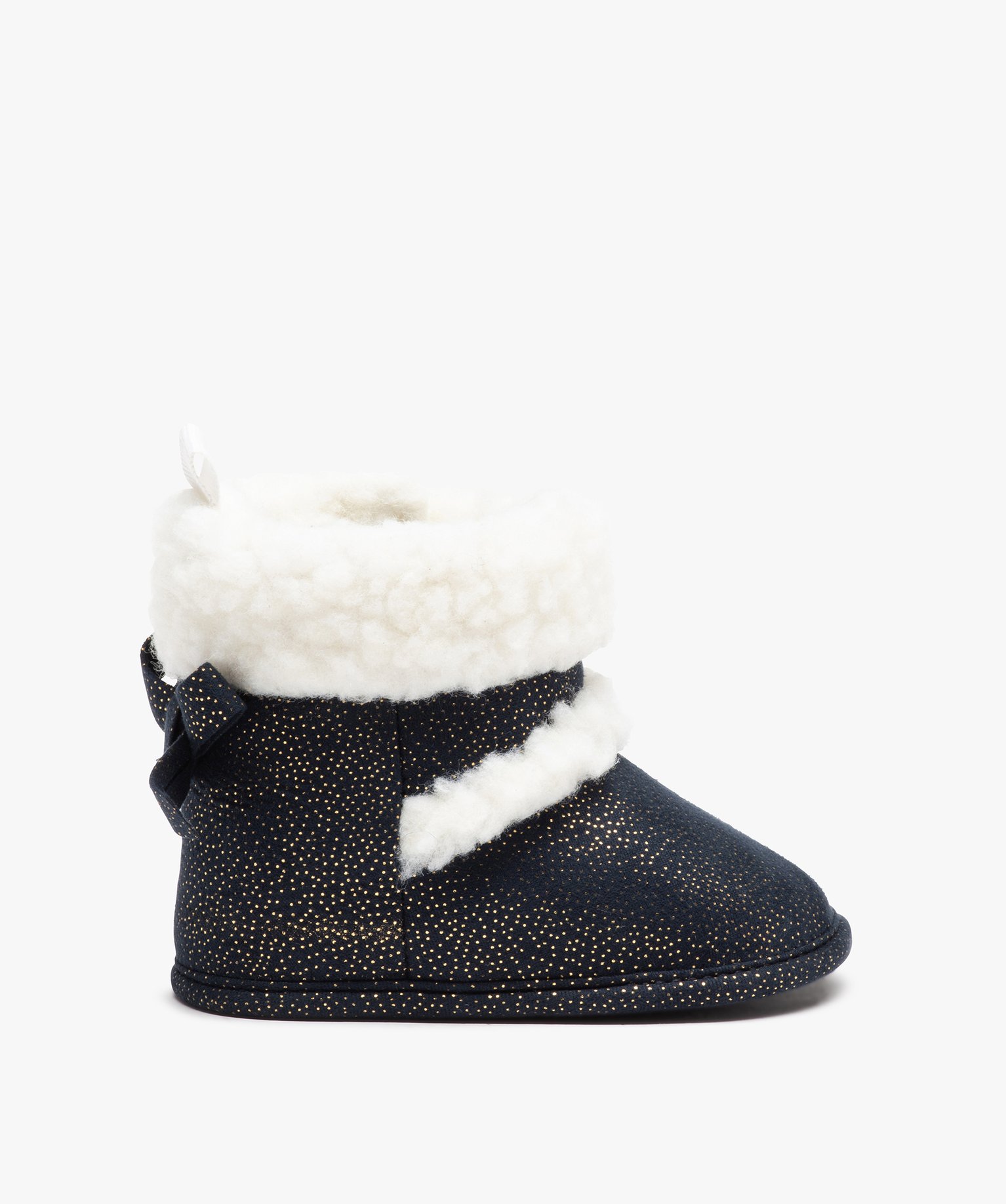 chaussons bebe fille boots pailletees a col sherpa bleu