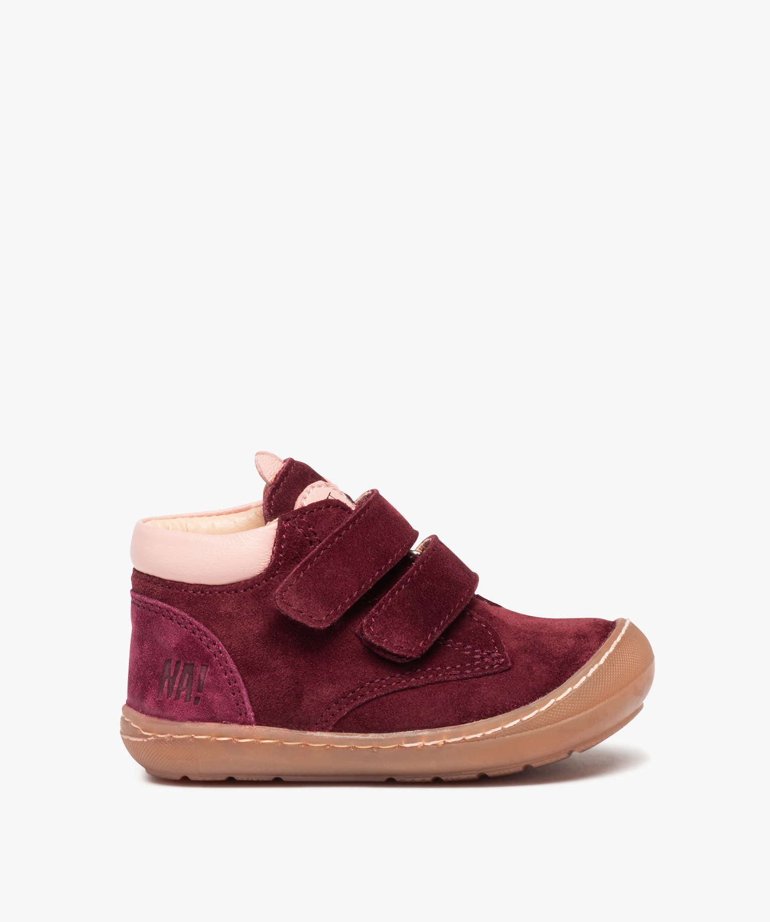 chaussures premiers pas bebe fille dessus cuir a scratchs - na! rouge
