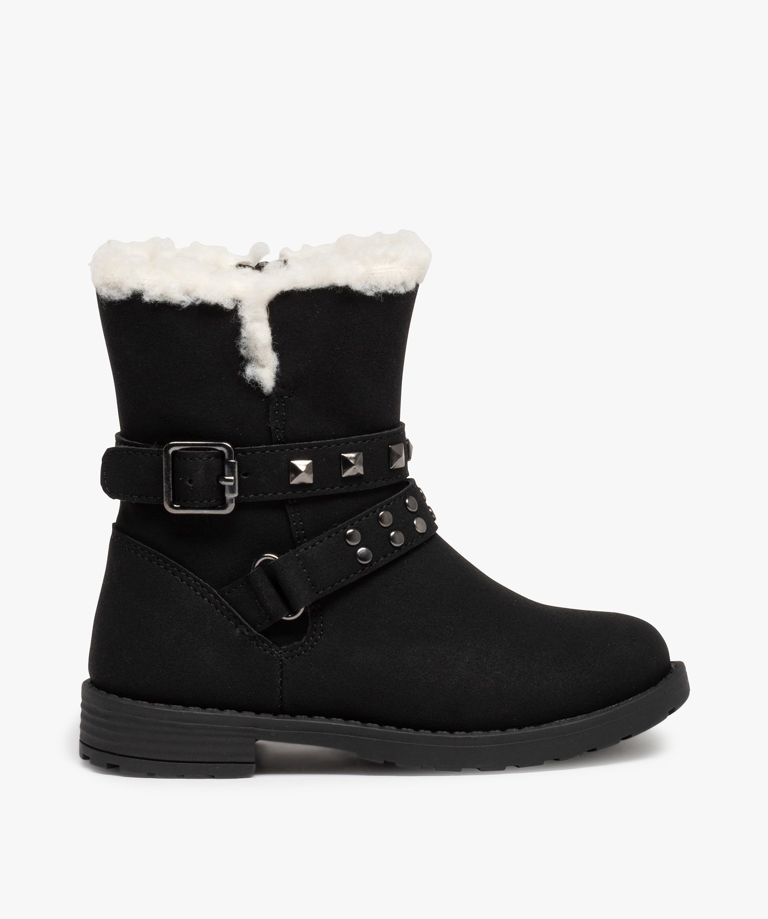 boots fourrees fille unies a brides ornees de clous noir standard bottes et boots fille GEMO
