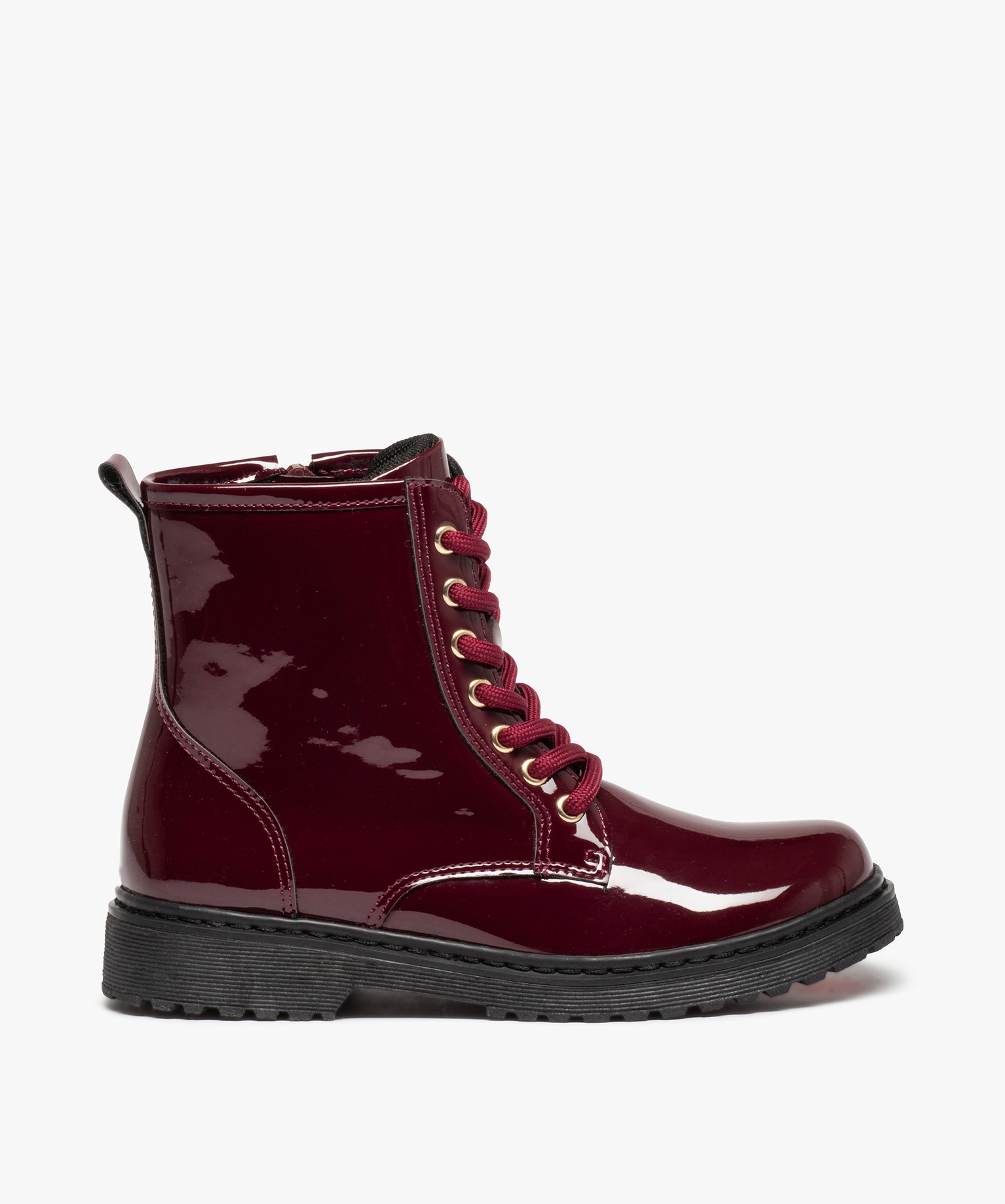 boots fille vernies a lacets et zip style rangers rouge