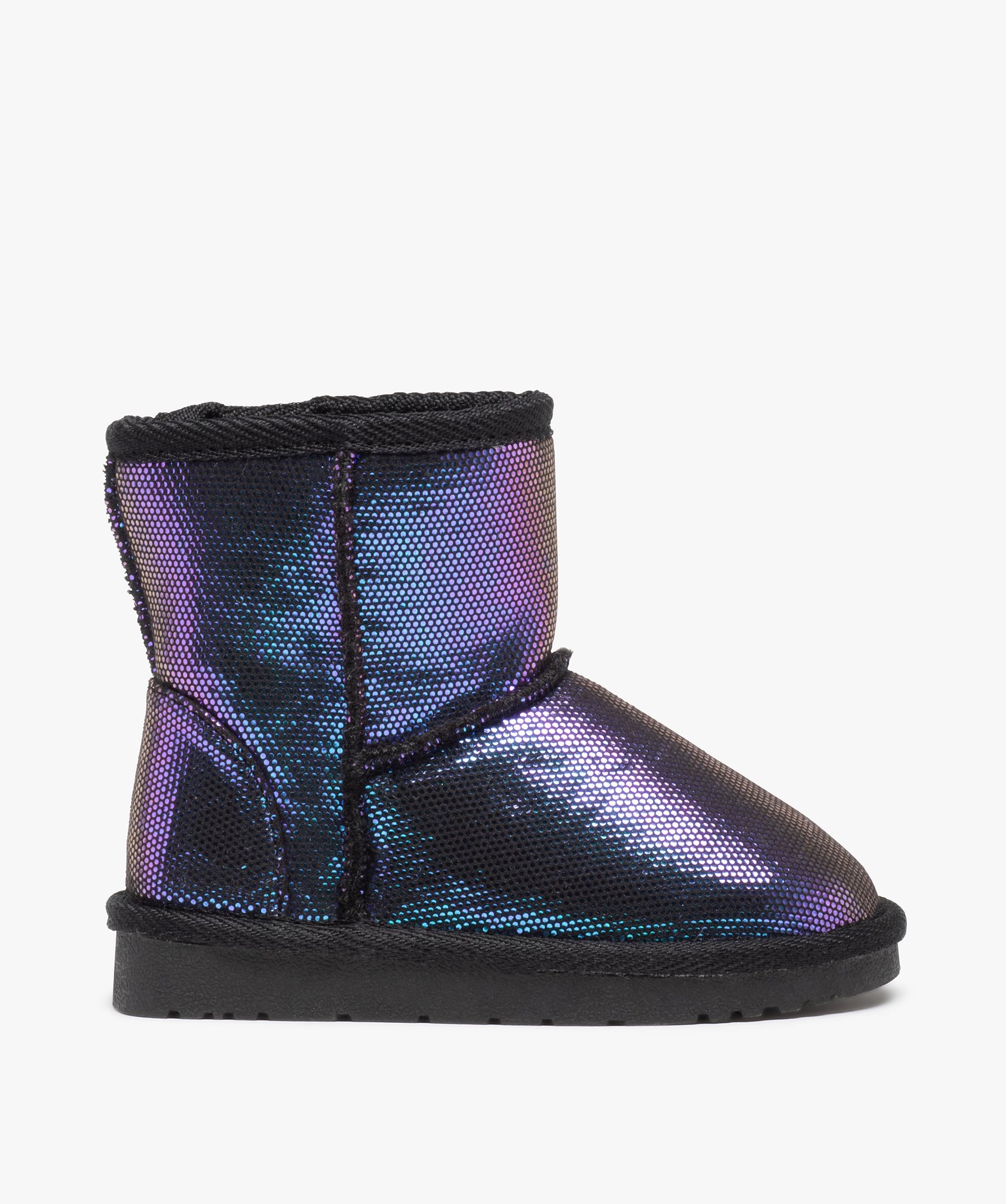 boots fourrees fille en suedine a pois brillants et irises violet
