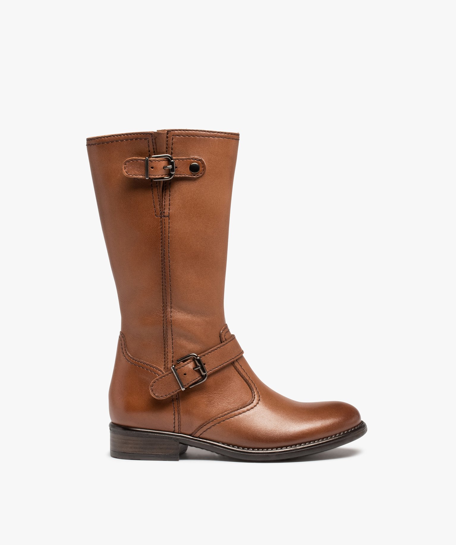 bottes fille cavalieres unies dessus cuir - taneo brun