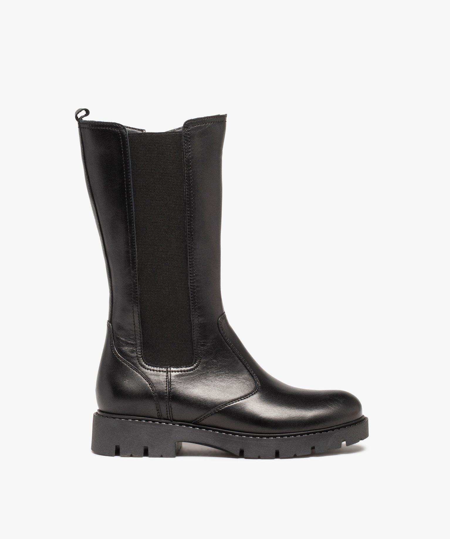 bottes fille dessus cuir uni a semelle crantee taneo noir fille
